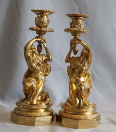 Pair of French Ormolu Candlesticks Celebrating Viticulture