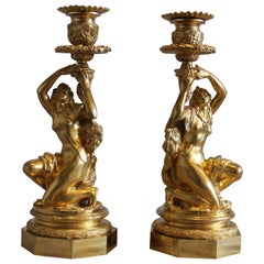 Pair of French Ormolu Candlesticks Celebrating Viticulture