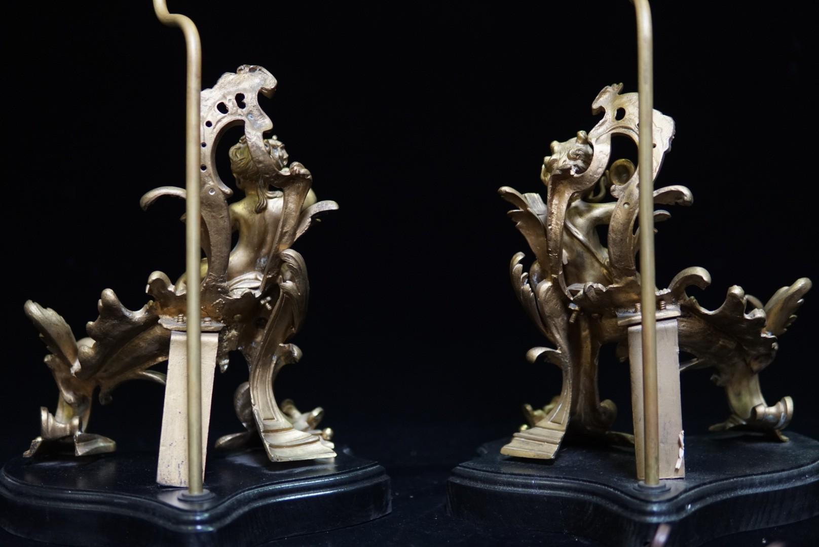 Pair of French Ormolu Chenet Mounted Lamps, 19th Century 2