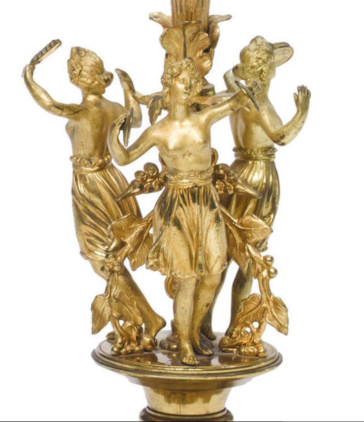 Gilt Pair of French Ormolu Figural Candelabra, 19th Century For Sale