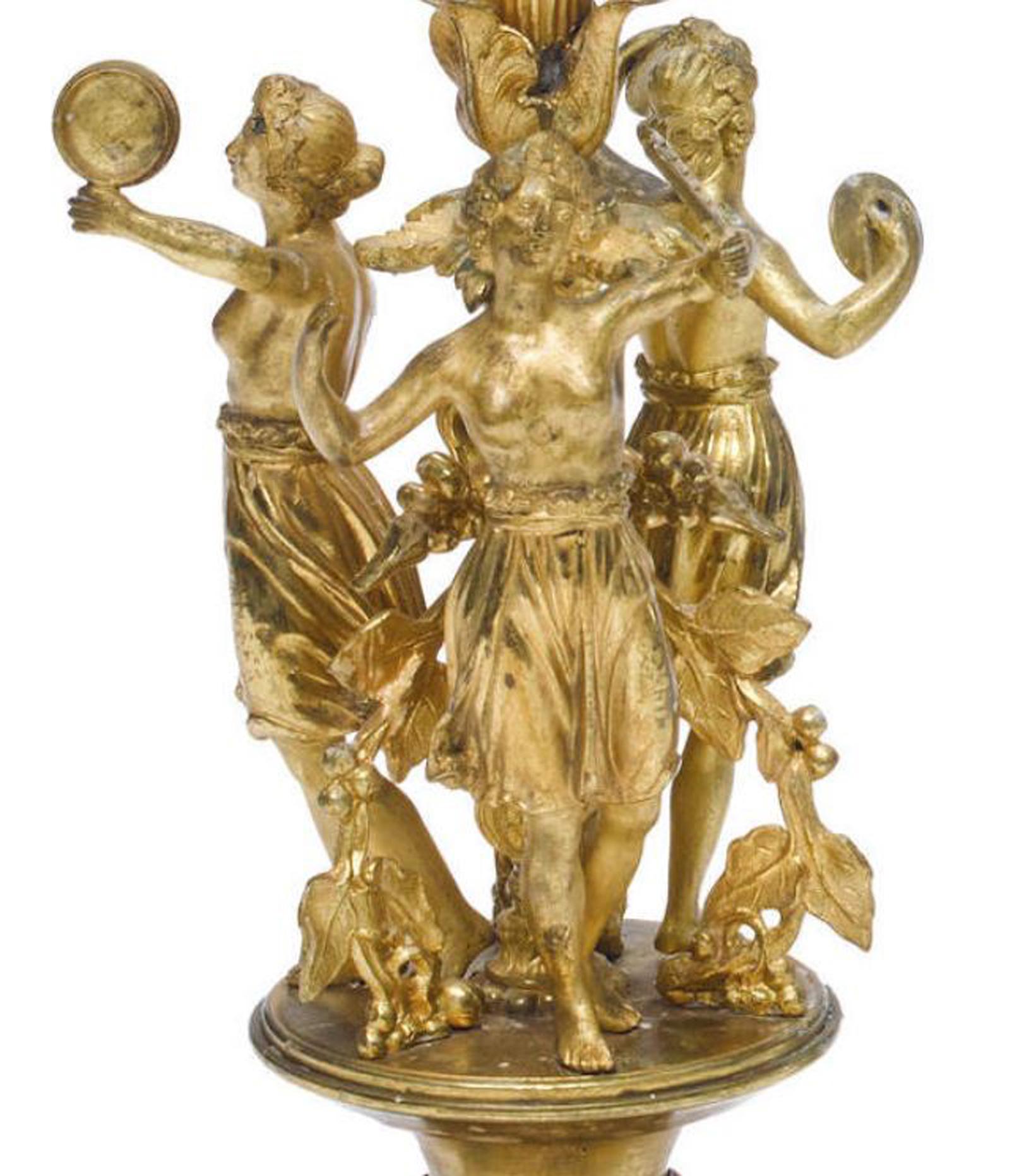 XIXe siècle Paire de candélabres figuratifs français en bronze doré, 19ème siècle en vente