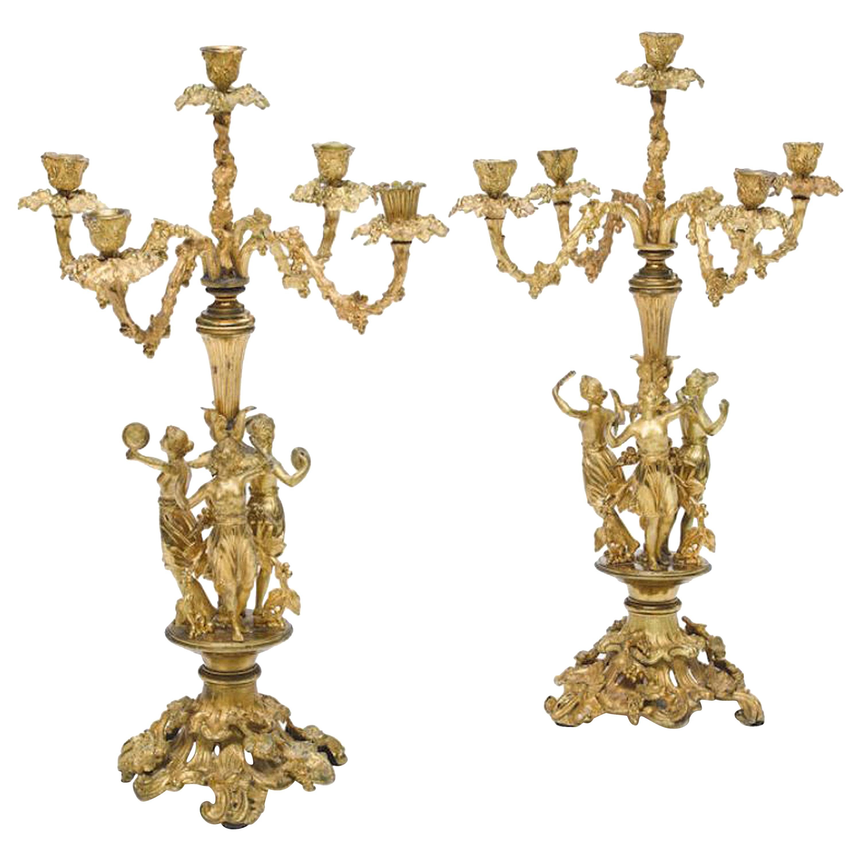 Paire de candélabres figuratifs français en bronze doré, 19ème siècle en vente