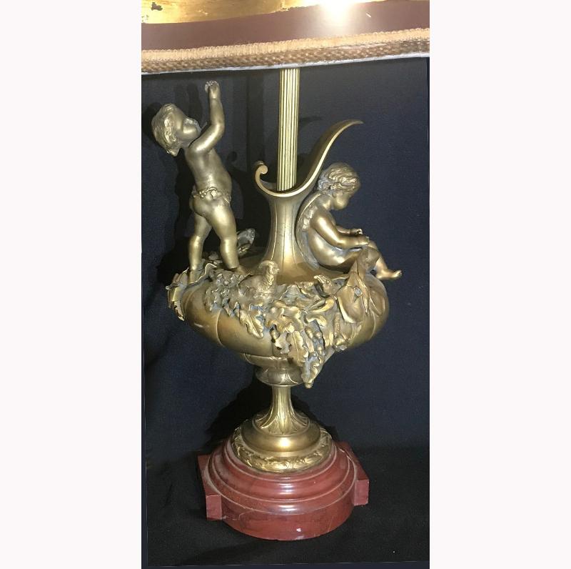 Marble Pair of French Ormolu Figural Lamps, 19th Century For Sale