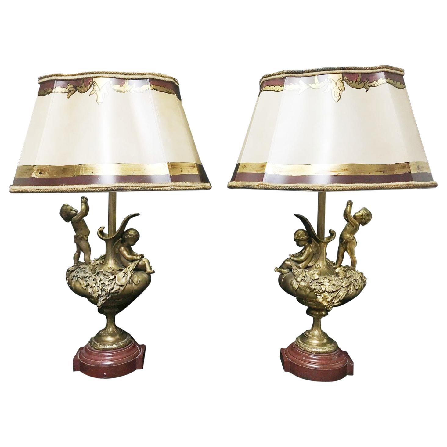 Pair of French Ormolu Figural Lamps, 19th Century