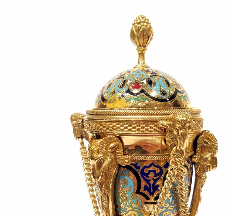 Pair of French Ormolu Mounted Champlevé Cassolettes In Good Condition In New York, NY