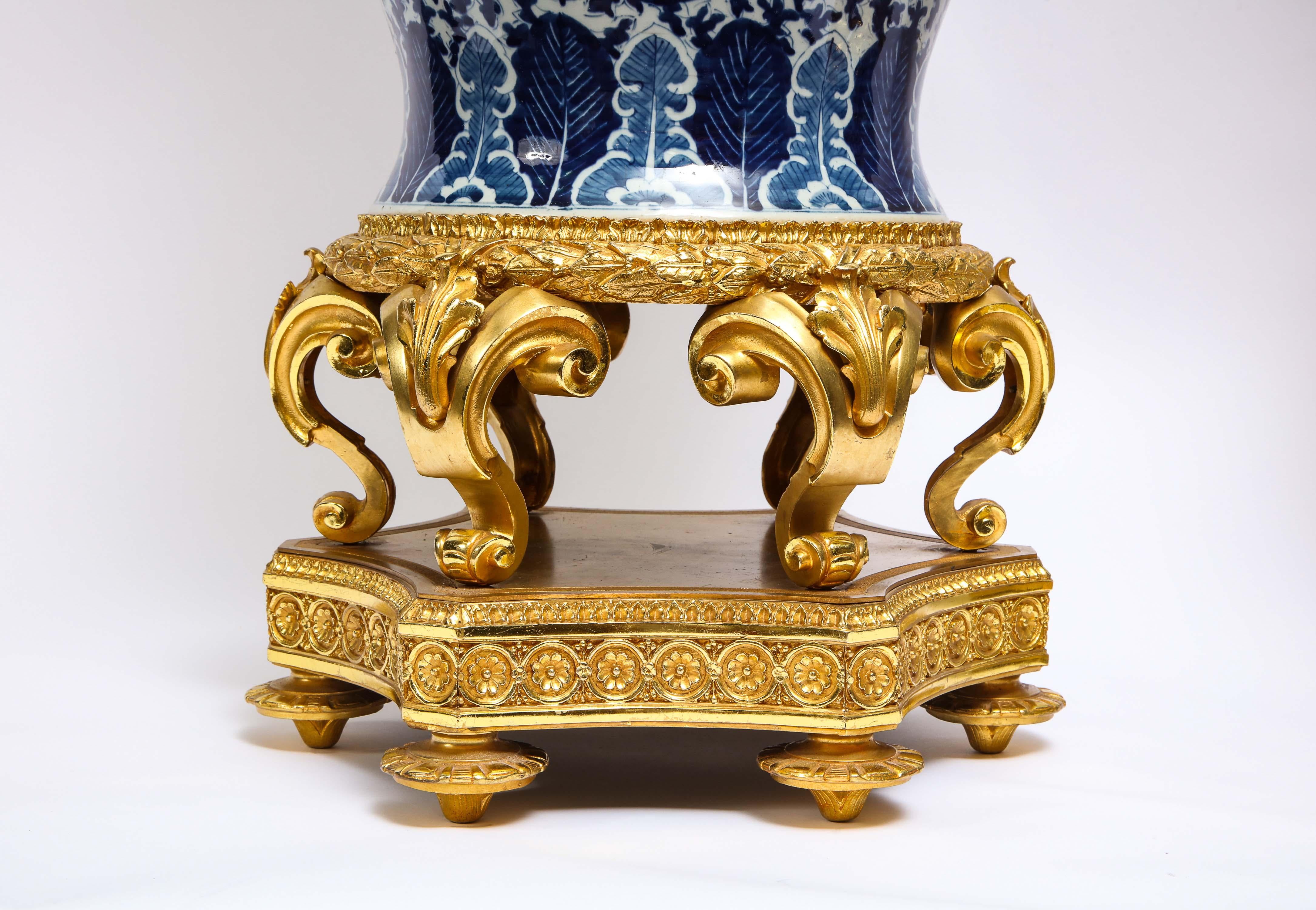 Pair of French Ormolu Mounted Chinese Blue & White Porcelain Ten Arm Candelabras For Sale 6