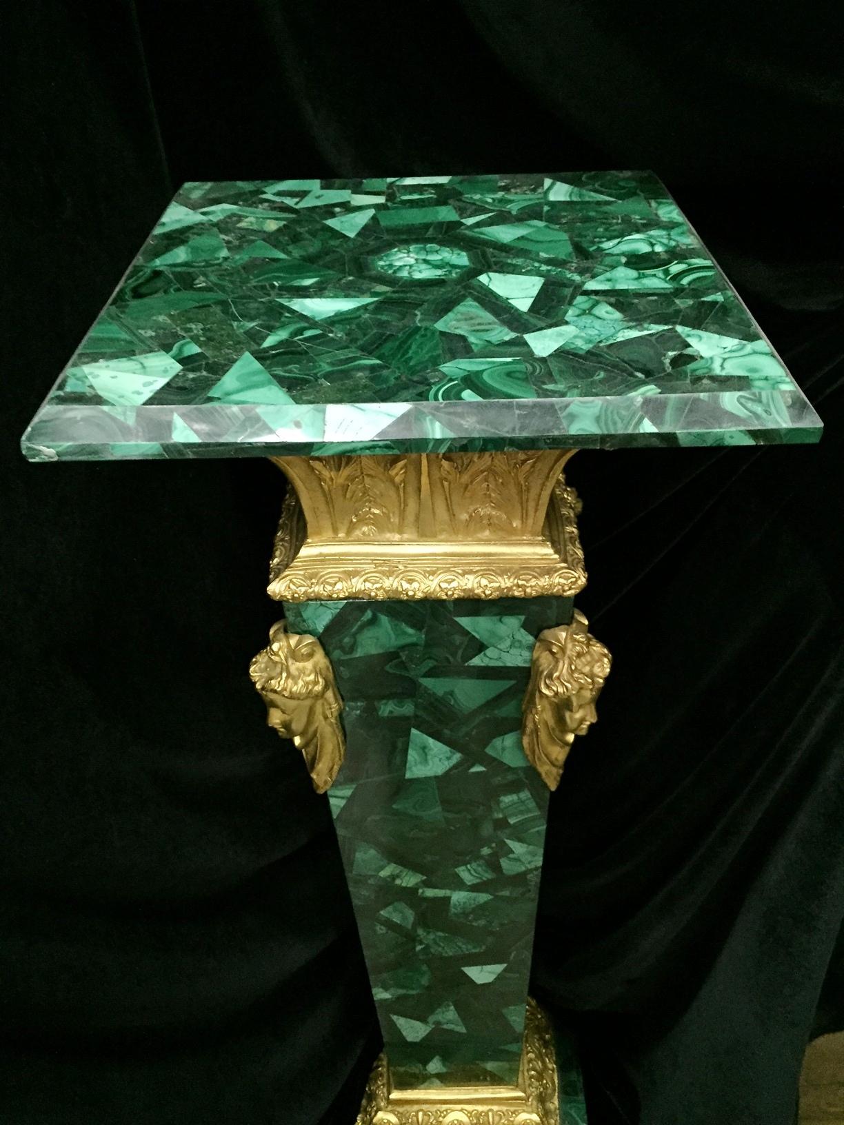 Pair of French Ormolu Mounted Malachite Pedestals In Excellent Condition In Cypress, CA