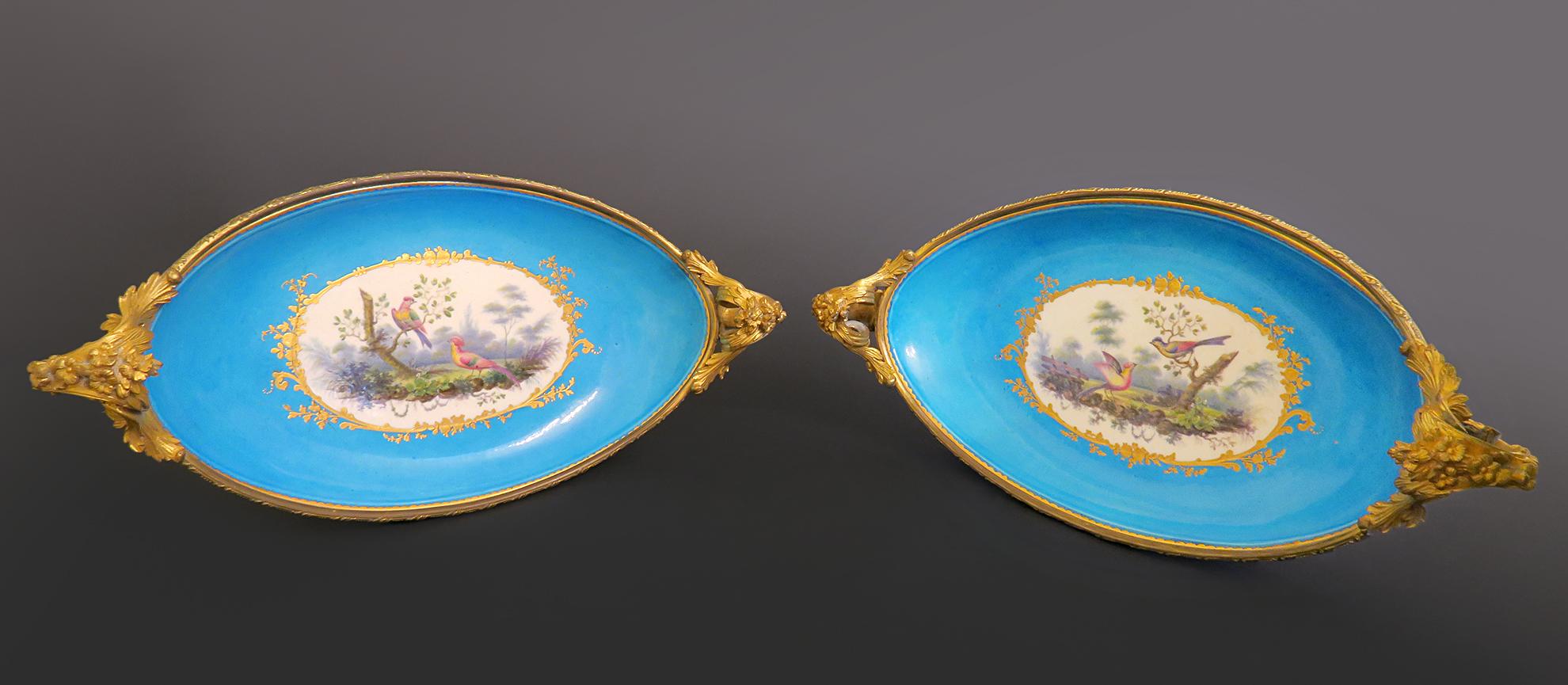 Louis XV Pair Of French Ormolu Mounted Sevres Porcelain Centerpieces For Sale