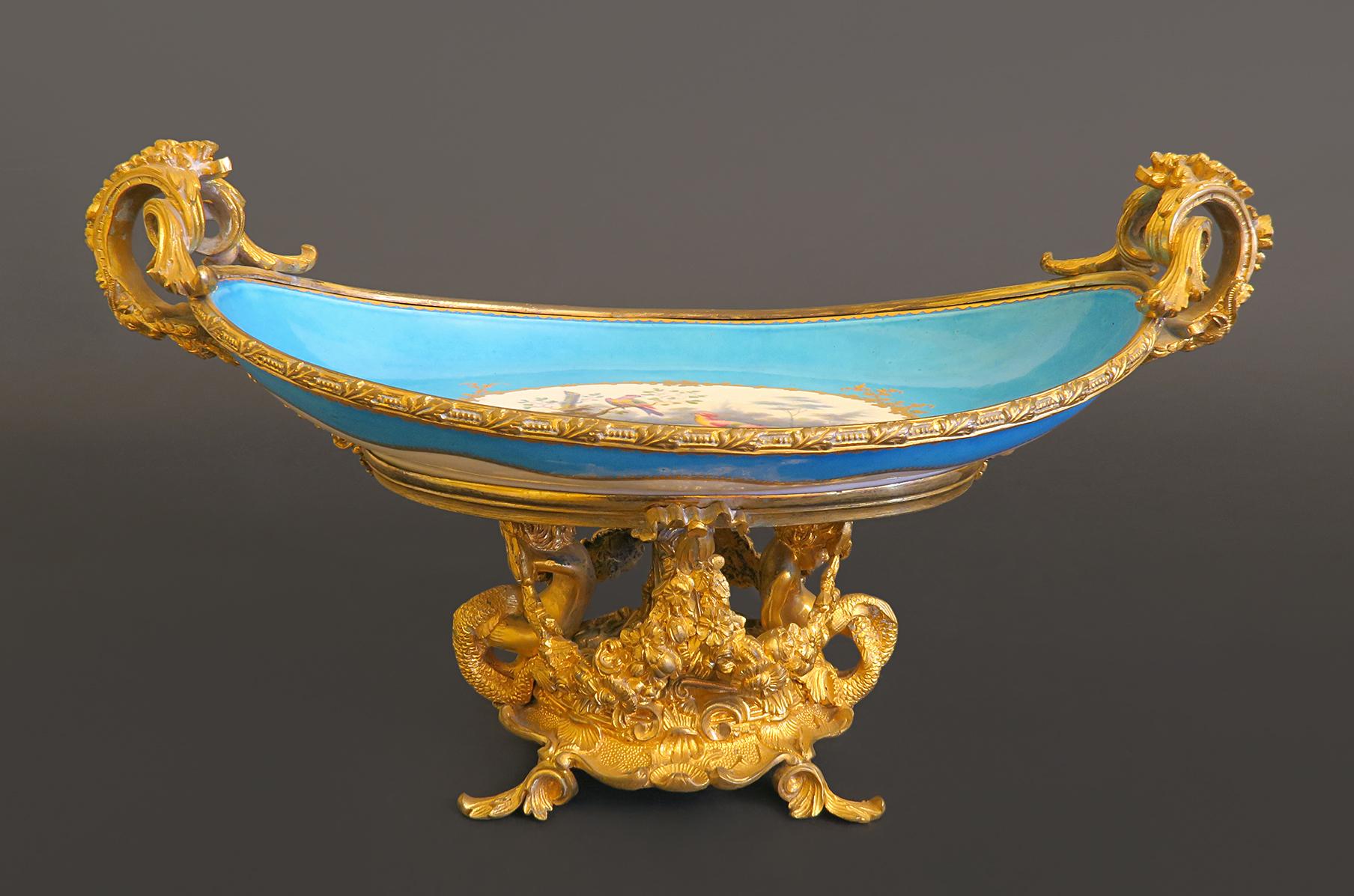 19th Century Pair Of French Ormolu Mounted Sevres Porcelain Centerpieces For Sale