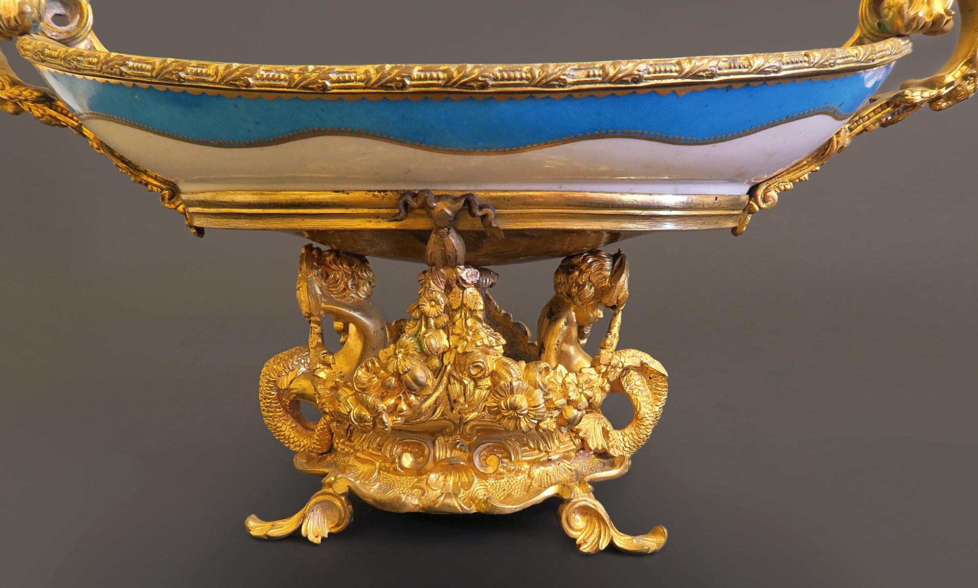 Bronze Pair Of French Ormolu Mounted Sevres Porcelain Centerpieces For Sale
