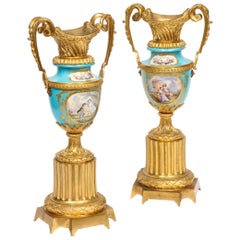Pair of French Ormolu-Mounted Turquoise Sèvres Porcelain Vases, circa 1880