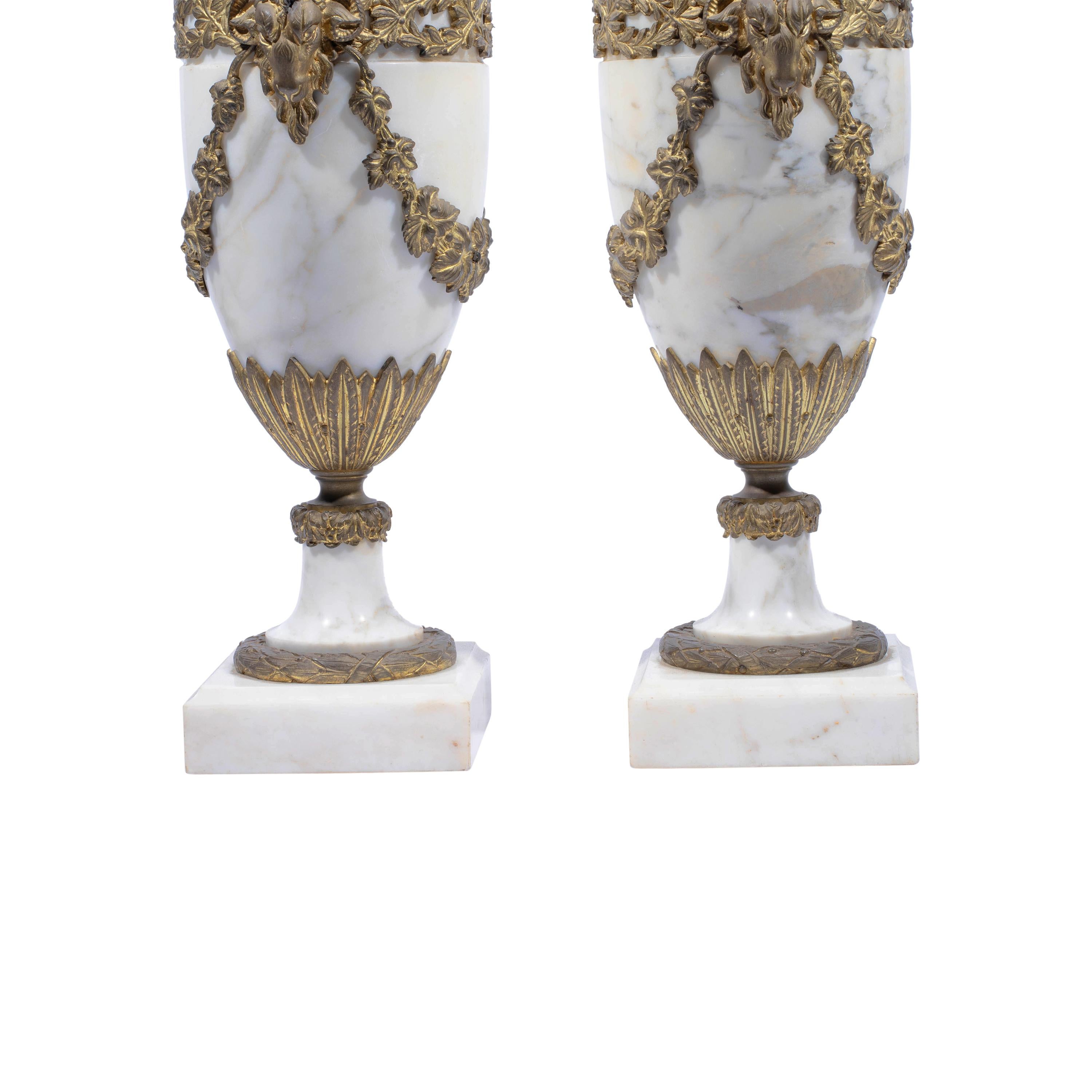 Pair of French Ormolu Mounted White Marble Vases, Circa 1900 In Excellent Condition For Sale In Los Angeles, CA