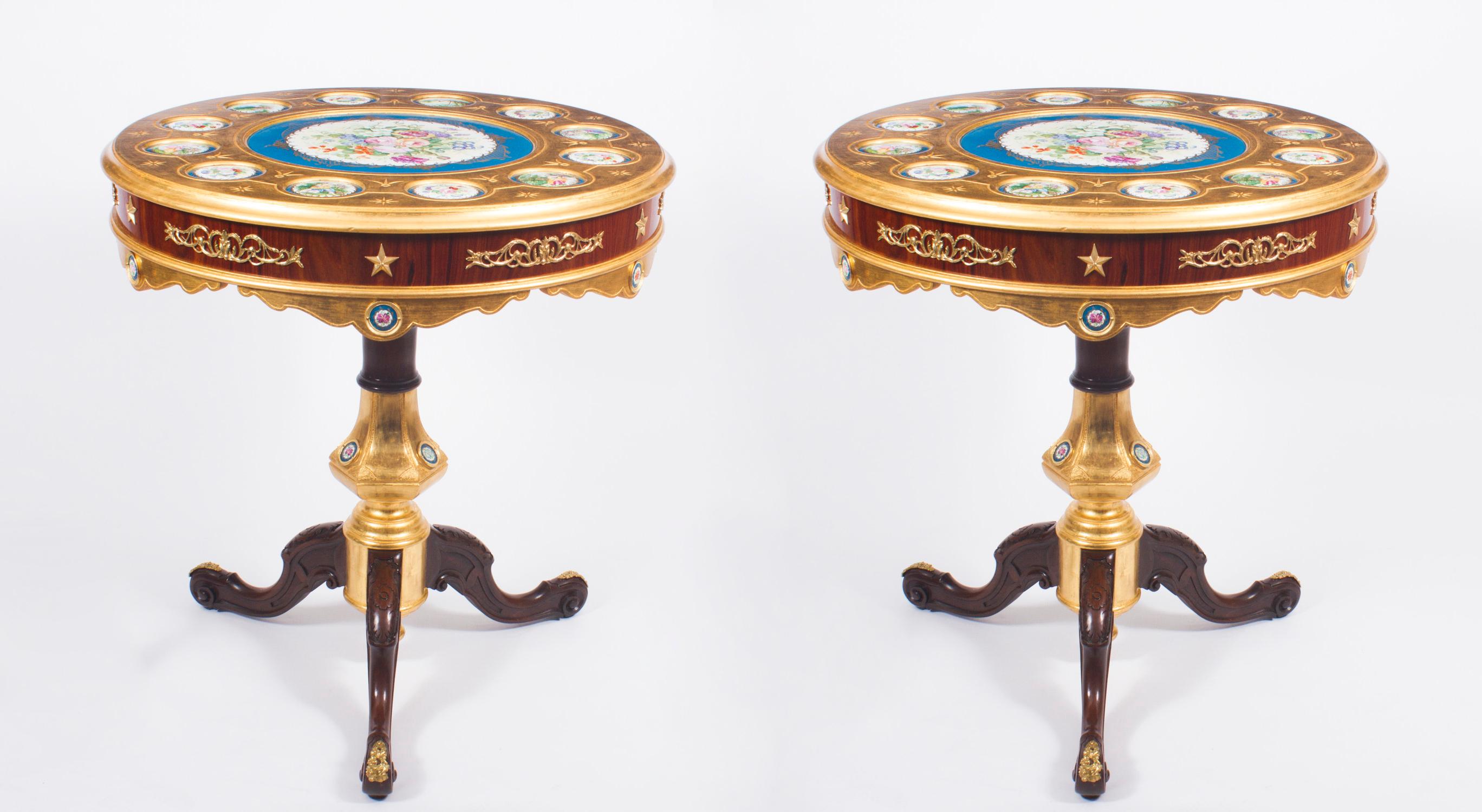 Pair of French Ormolu & Sevres Style Porcelain Occasional Side Tables 20th C For Sale 9