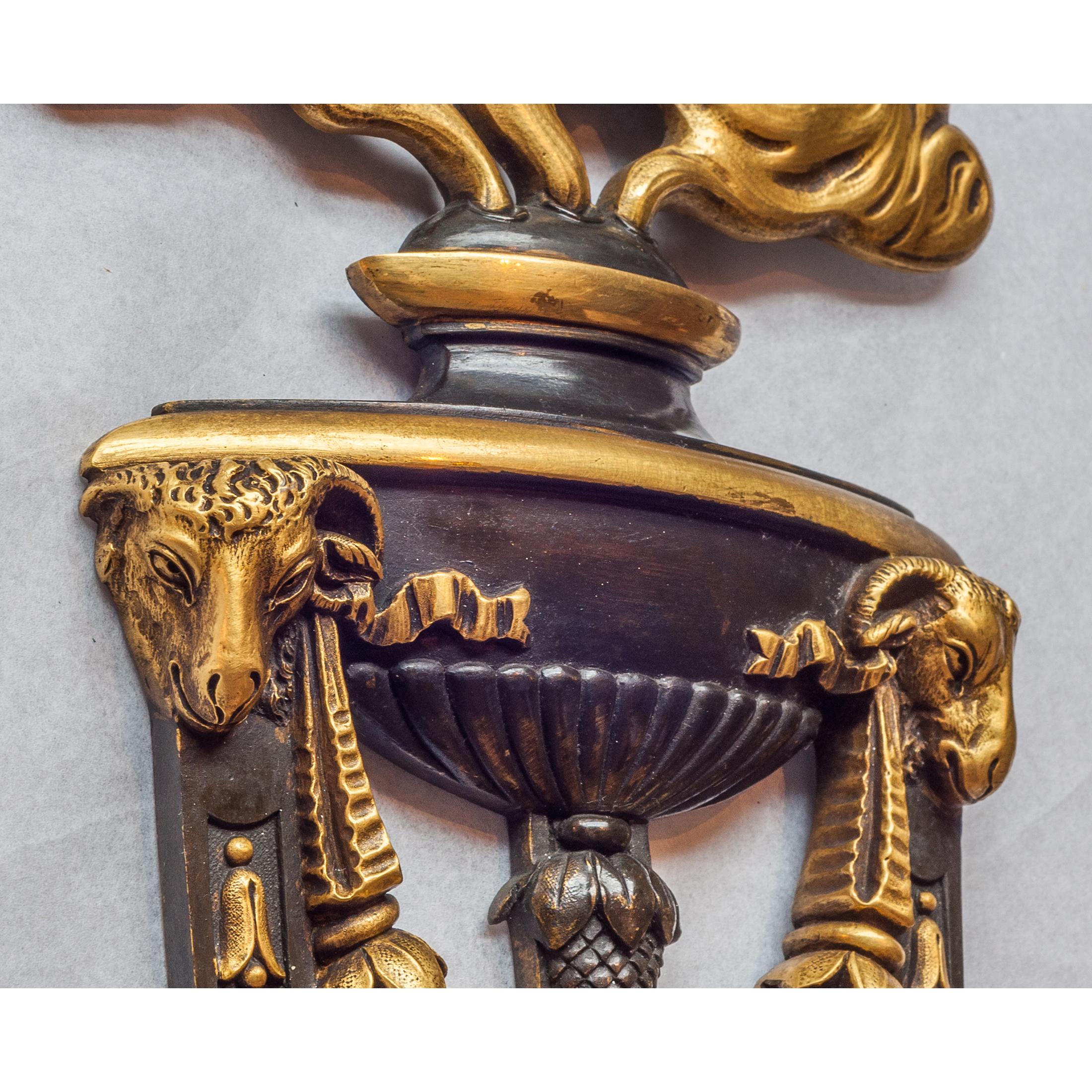 19th Century Pair of French Ormolu Three-Light Wall Sconces For Sale