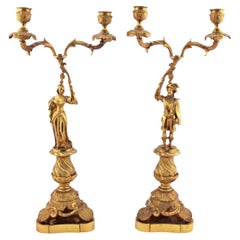 Pair of French Ormolu Two Branch Candelabras, 19th Century