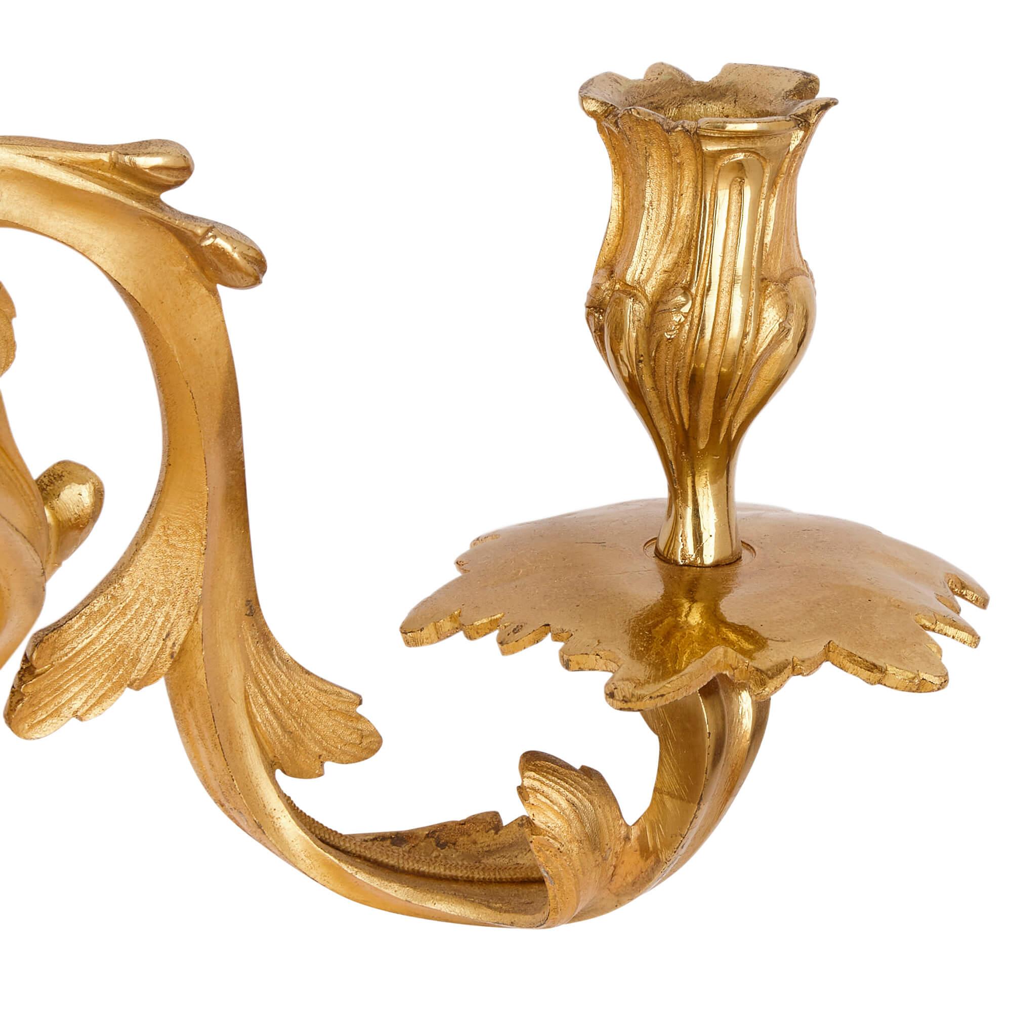 Pair of French Ormolu Wall Lights in the Louis XV Style For Sale 1