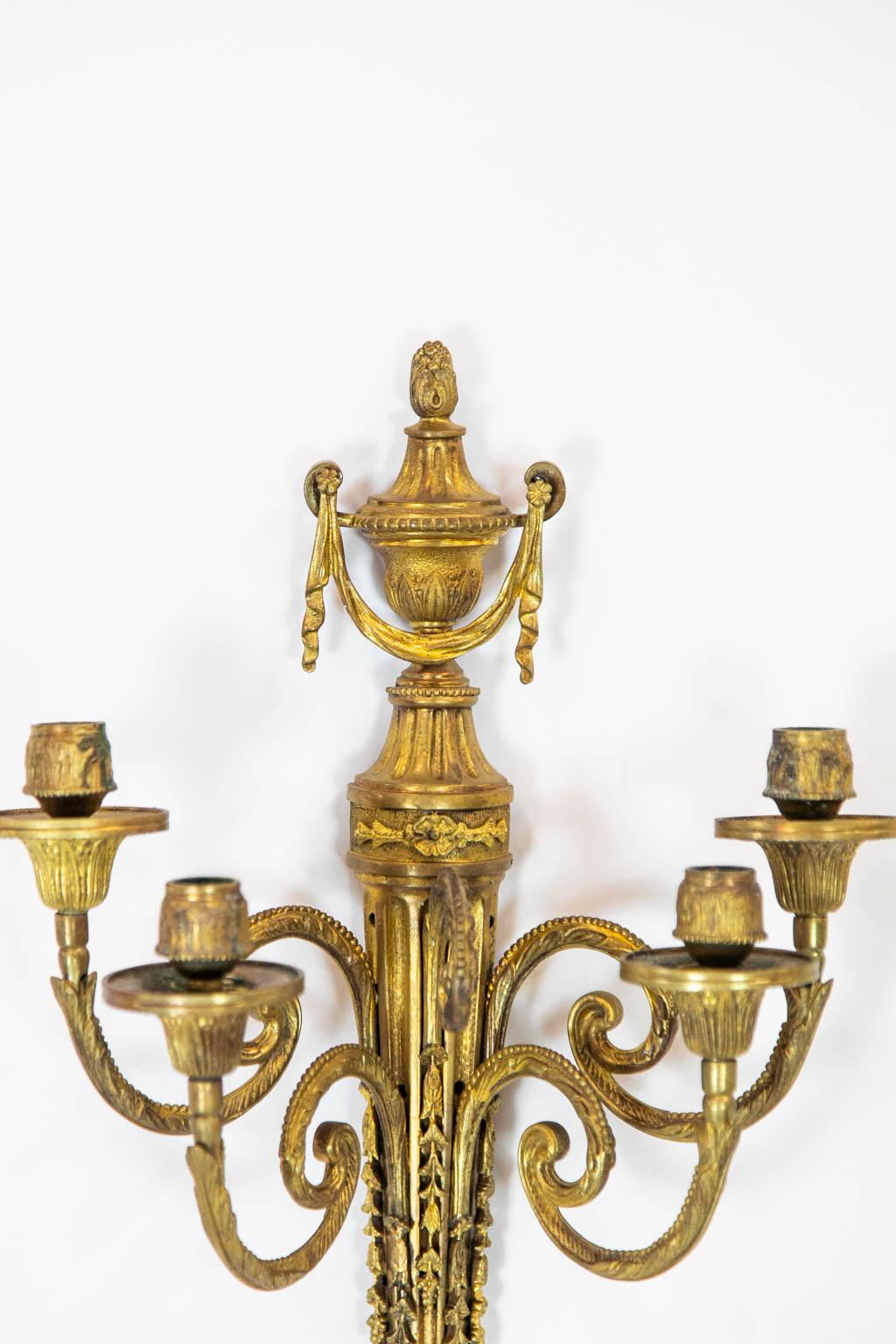 Pair of French Ormolu Wall Sconces For Sale 1