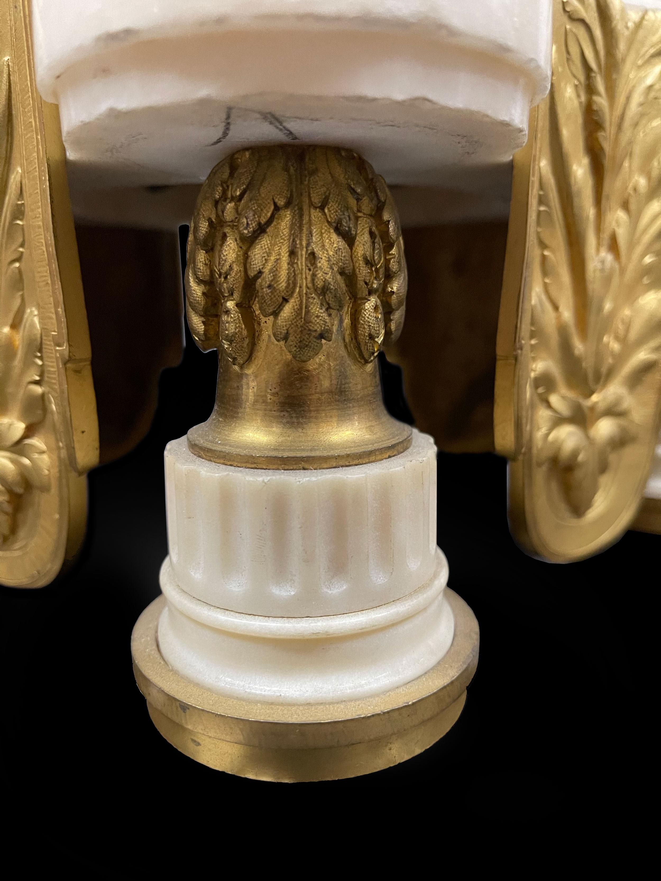 Pair of French Ormolu & White Marble Candelabras, by Marchand a Paris For Sale 3