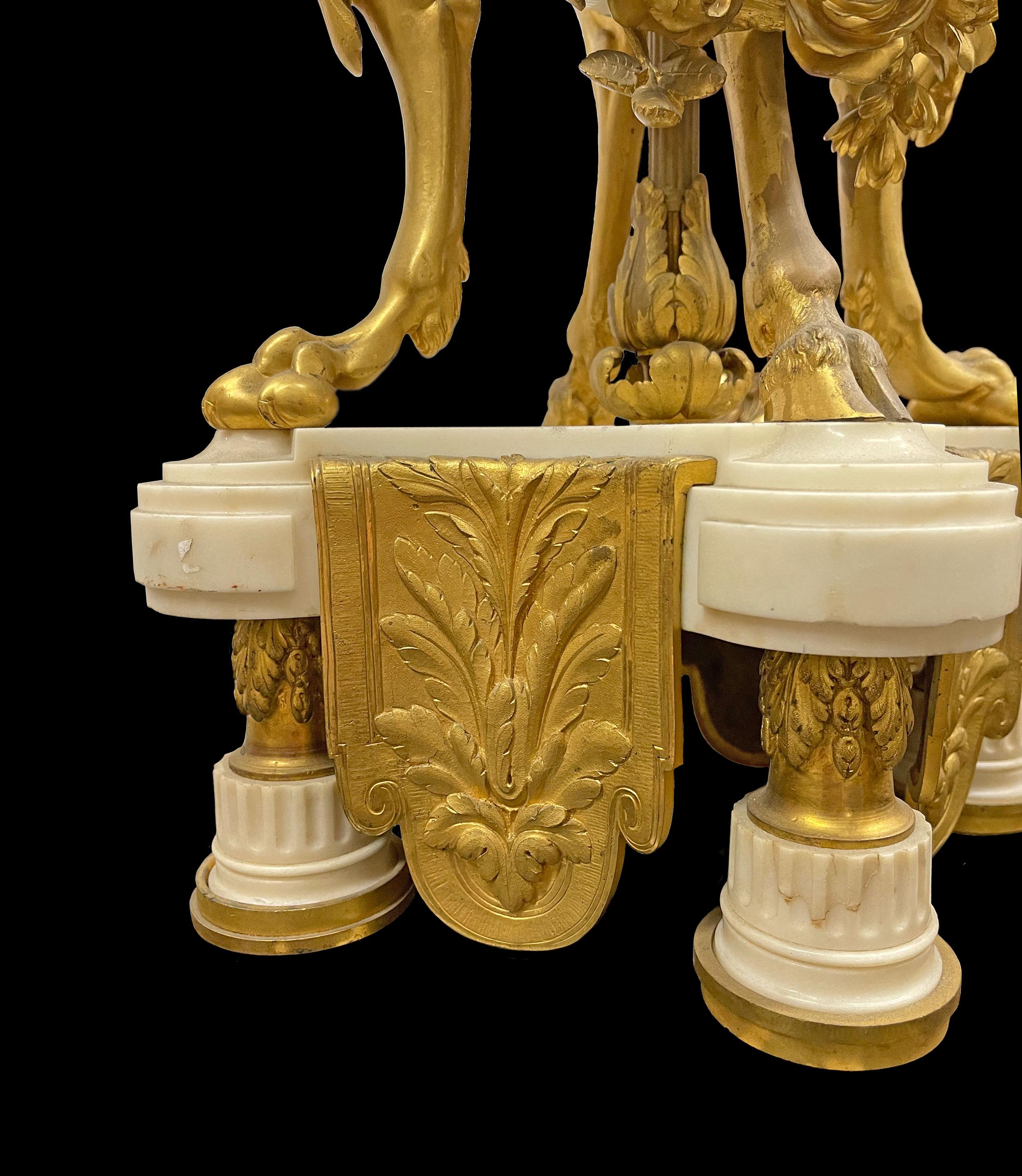 19th Century Pair of French Ormolu & White Marble Candelabras, by Marchand a Paris For Sale