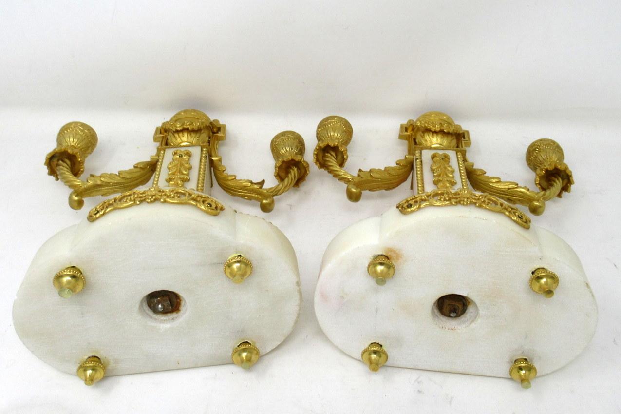 Pair of French Ormolu White Marble Twin Arm Garniture Candelabra Candlesticks 5
