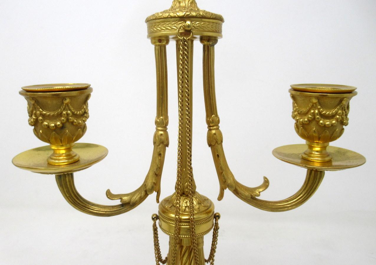 Pair of French Ormolu White Marble Twin Arm Garniture Candelabra Candlesticks In Good Condition In Dublin, Ireland