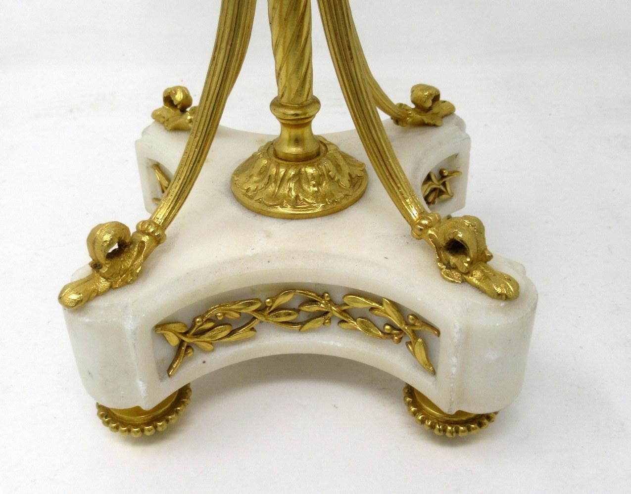 Pair of French Ormolu White Marble Twin Arm Garniture Candelabra Candlesticks 1