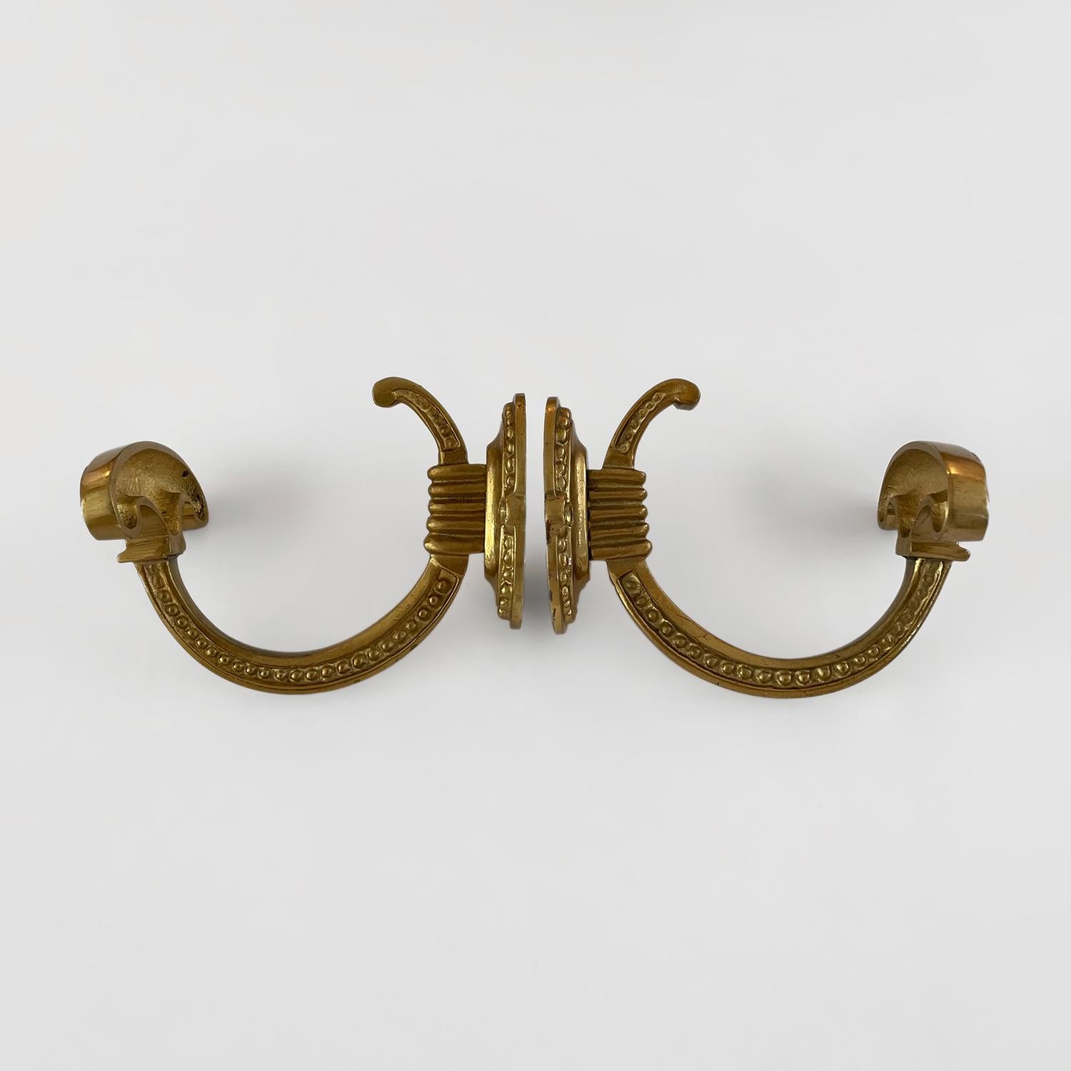 Pair of French Ornamental Brass Wall Hooks For Sale 3