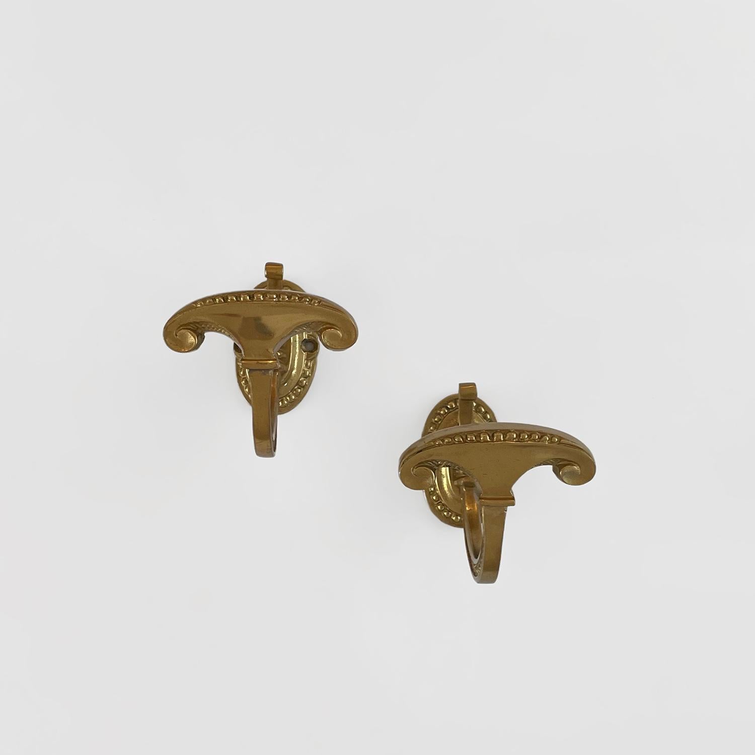 Pair of French Ornamental Brass Wall Hooks For Sale 4