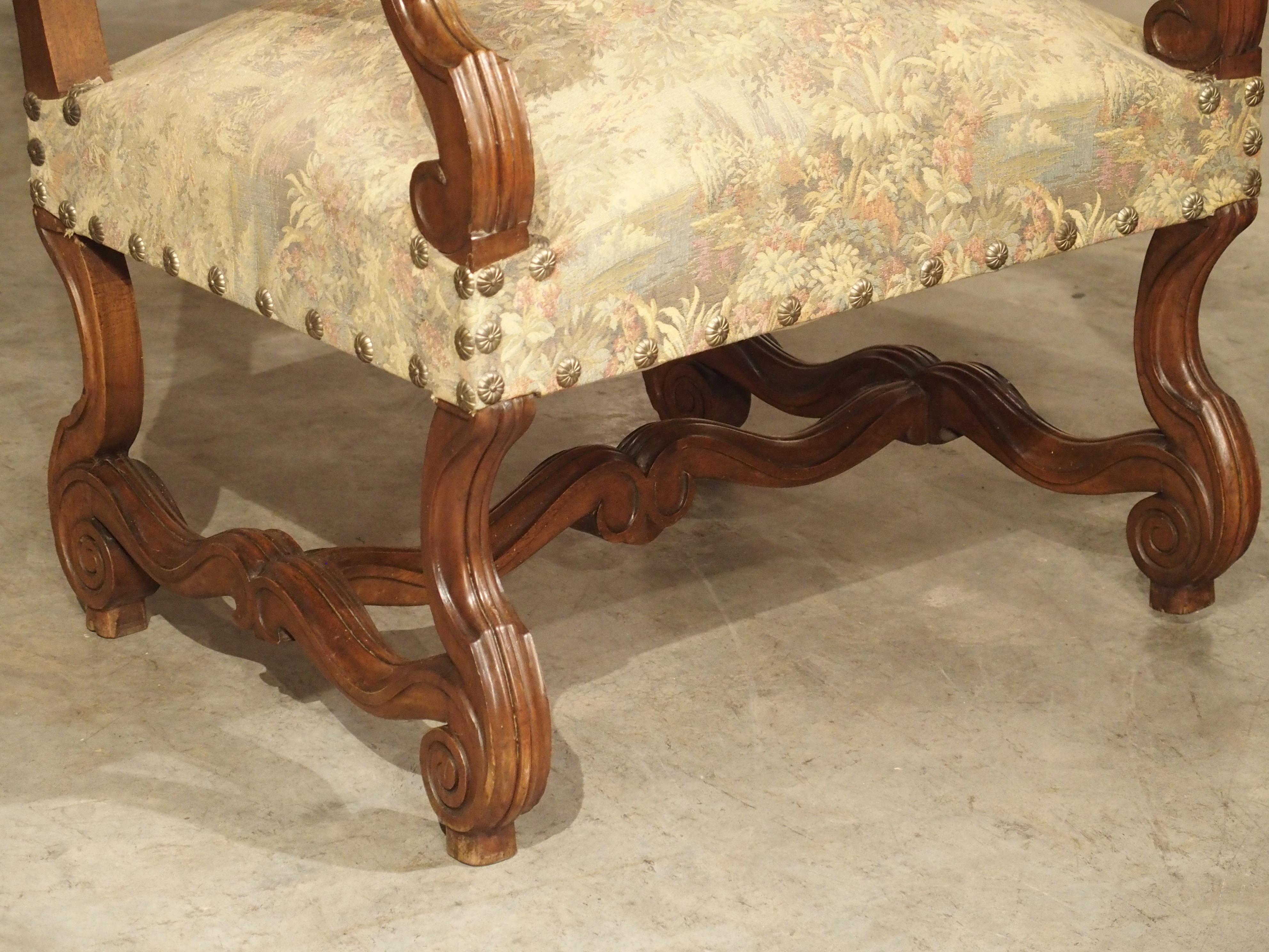 Louis XIII Pair of French Os-de-Mouton Armchairs in Carved Walnut, Circa 1900