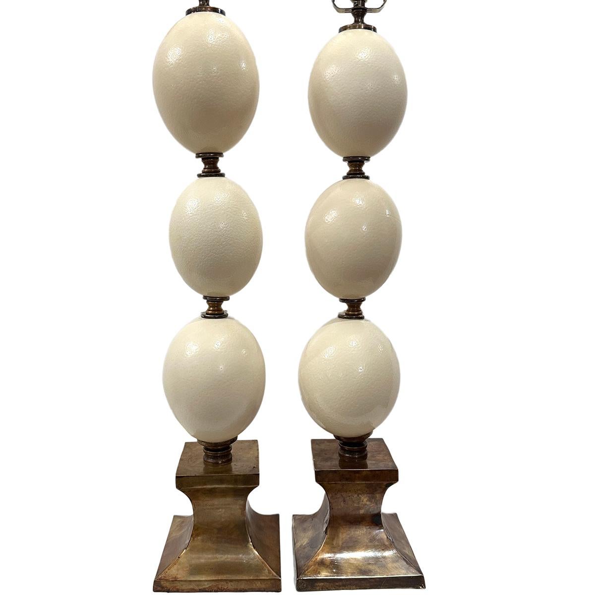 Patinated Pair of French Ostrich Egg Lamps For Sale