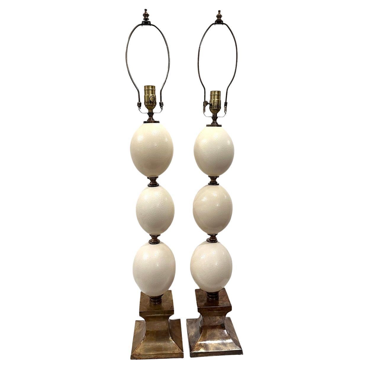 Pair of French Ostrich Egg Lamps For Sale