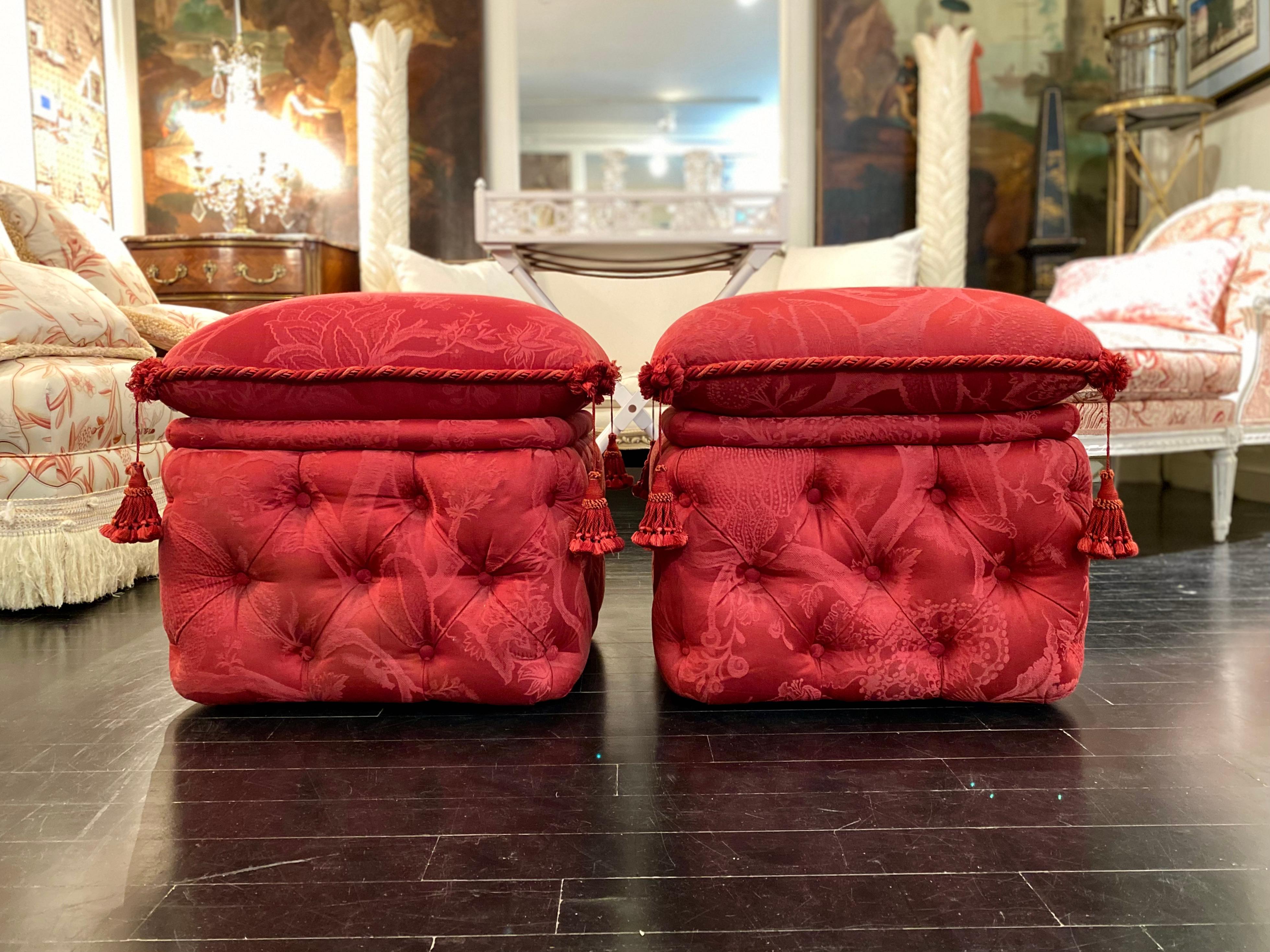 Pair of French Ottomans, Upholstered, Padded and Buttoned, Napoleon III Style For Sale 6