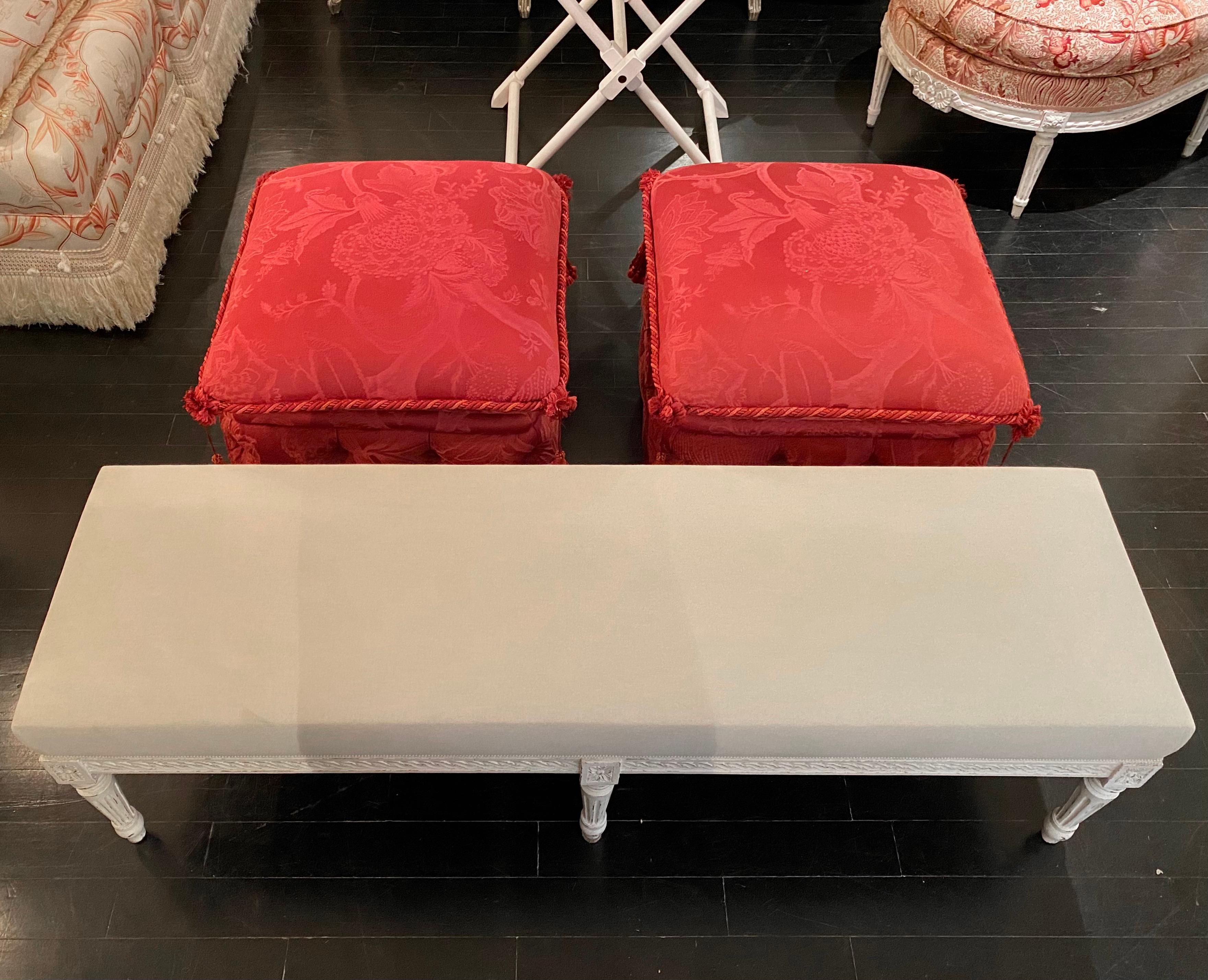 Pair of French Ottomans, Upholstered, Padded and Buttoned, Napoleon III Style For Sale 7