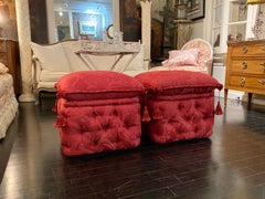 Pair of French Ottomans, Upholstered, Padded and Buttoned, Napoleon III Style