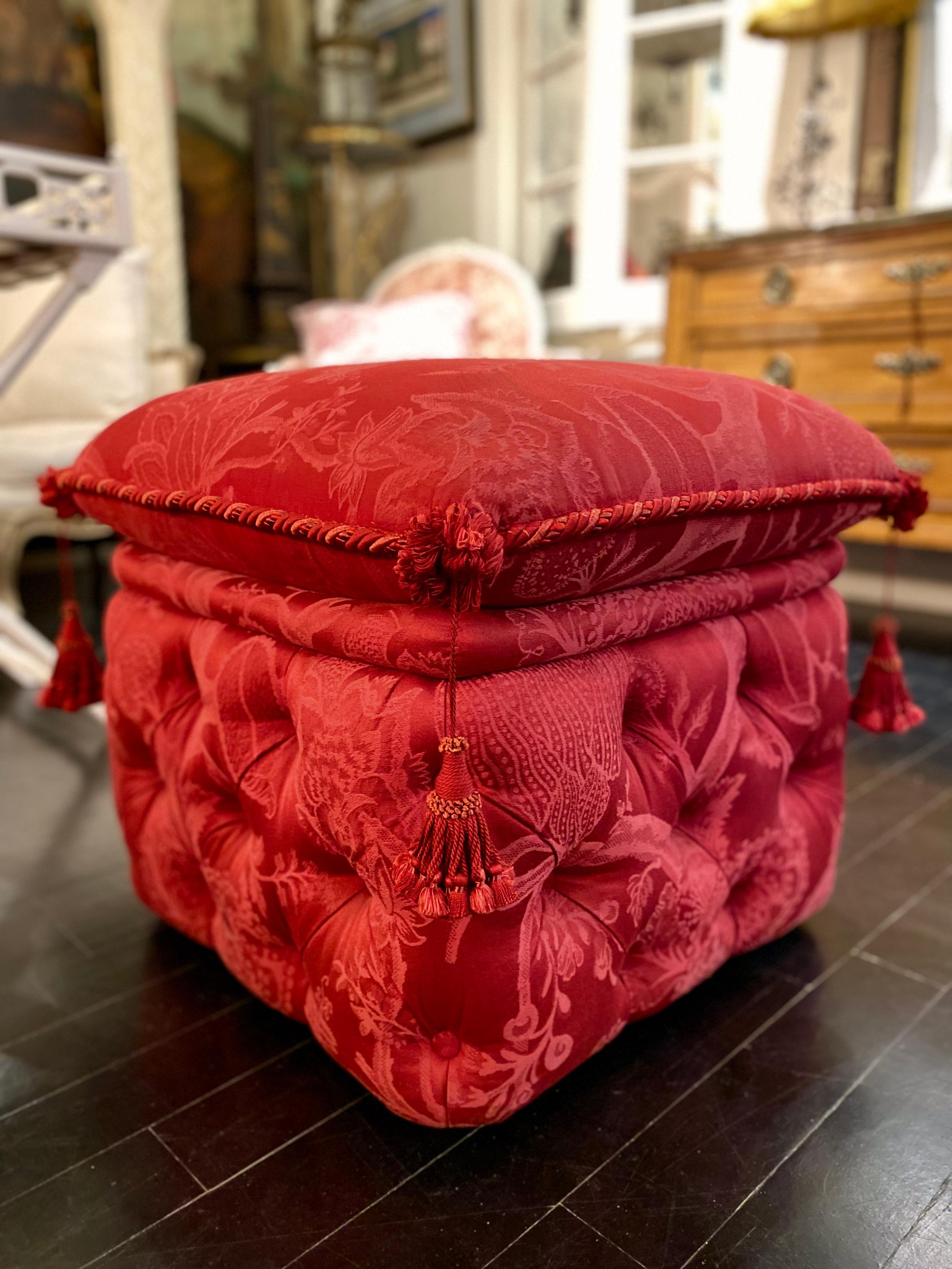 20th Century Pair of French Ottomans, Upholstered, Padded and Buttoned, Napoleon III Style For Sale
