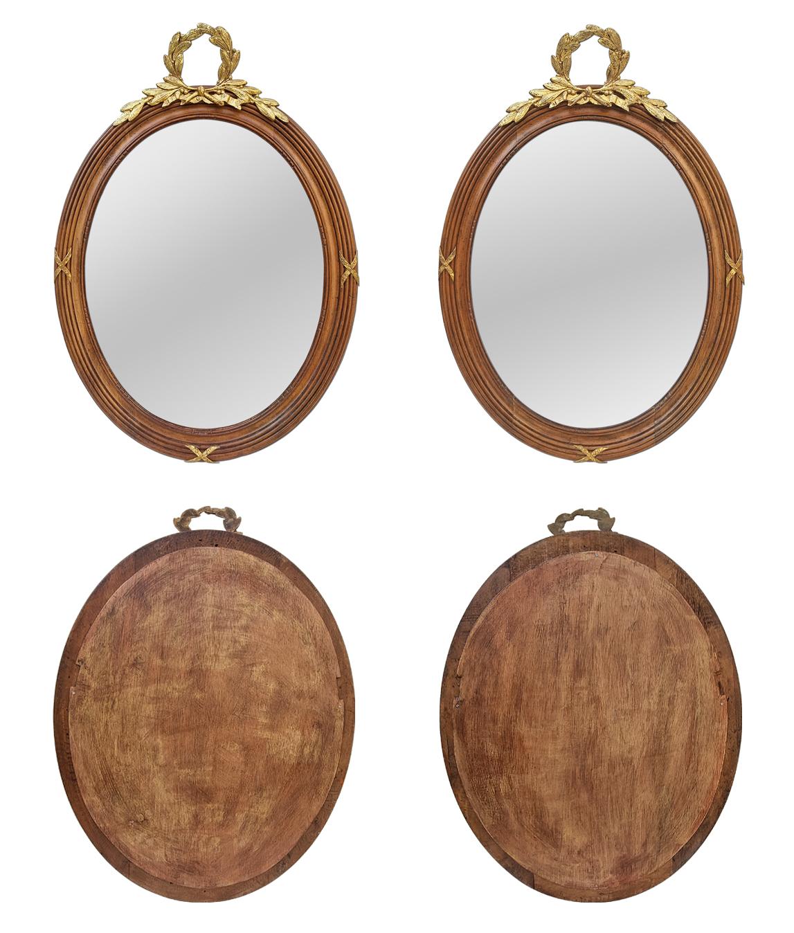Pair of French Oval Mirrors Carved Wood & Gilt Bronze, circa 1890 For Sale 5