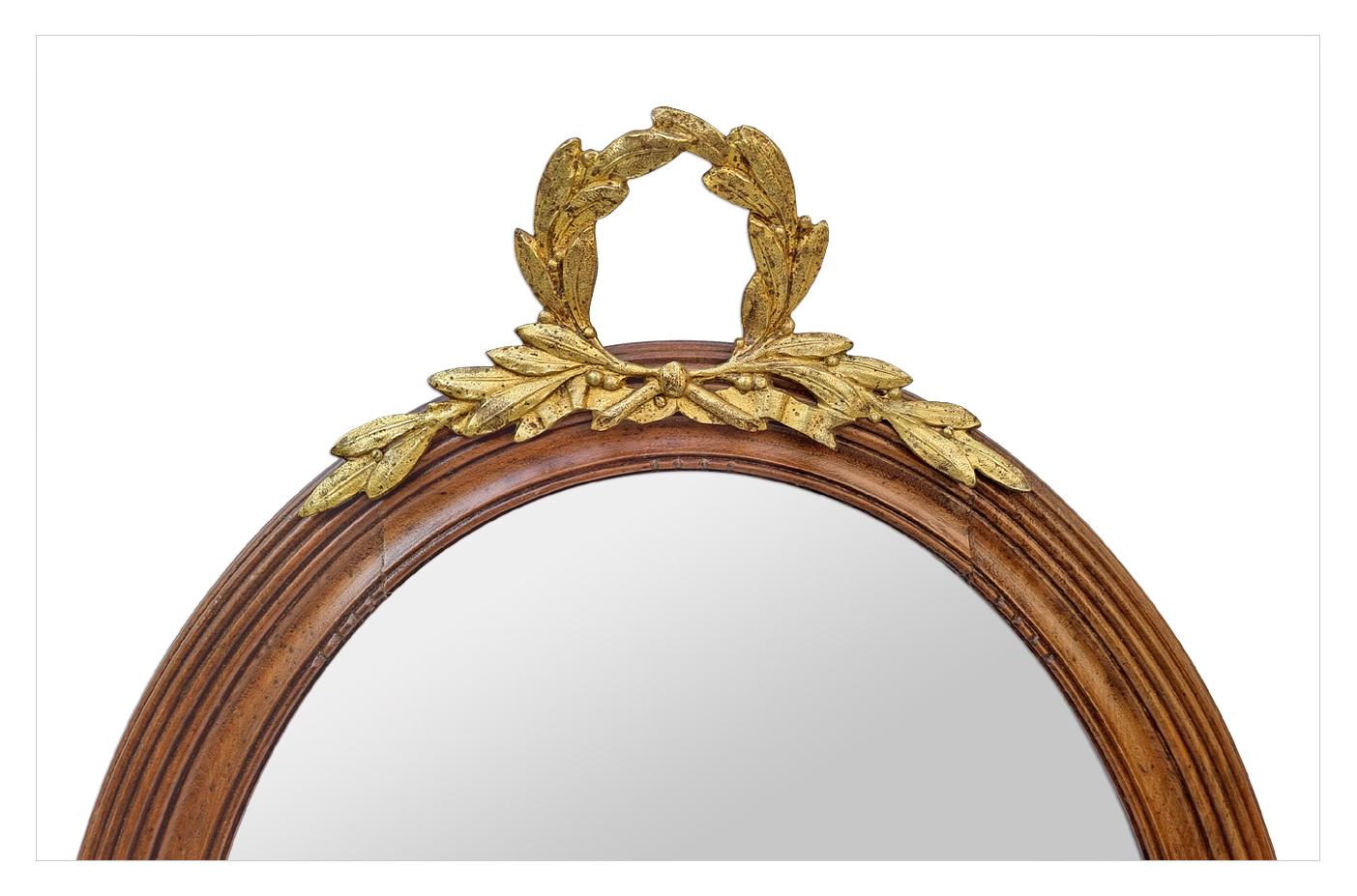 Louis XVI Pair of French Oval Mirrors Carved Wood & Gilt Bronze, circa 1890 For Sale