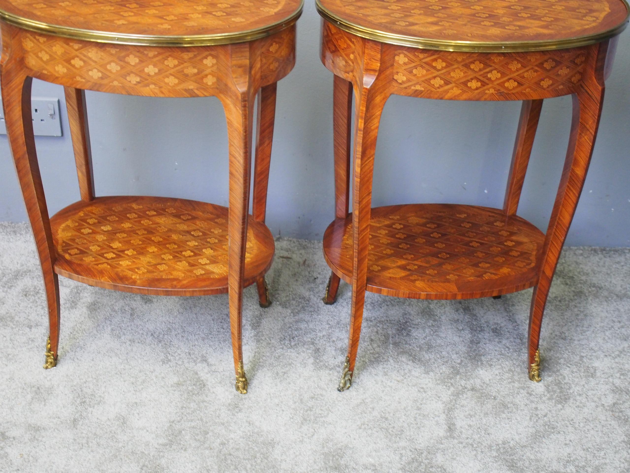 Pair of French Oval Parquetry Kingwood Occasional Tables 6