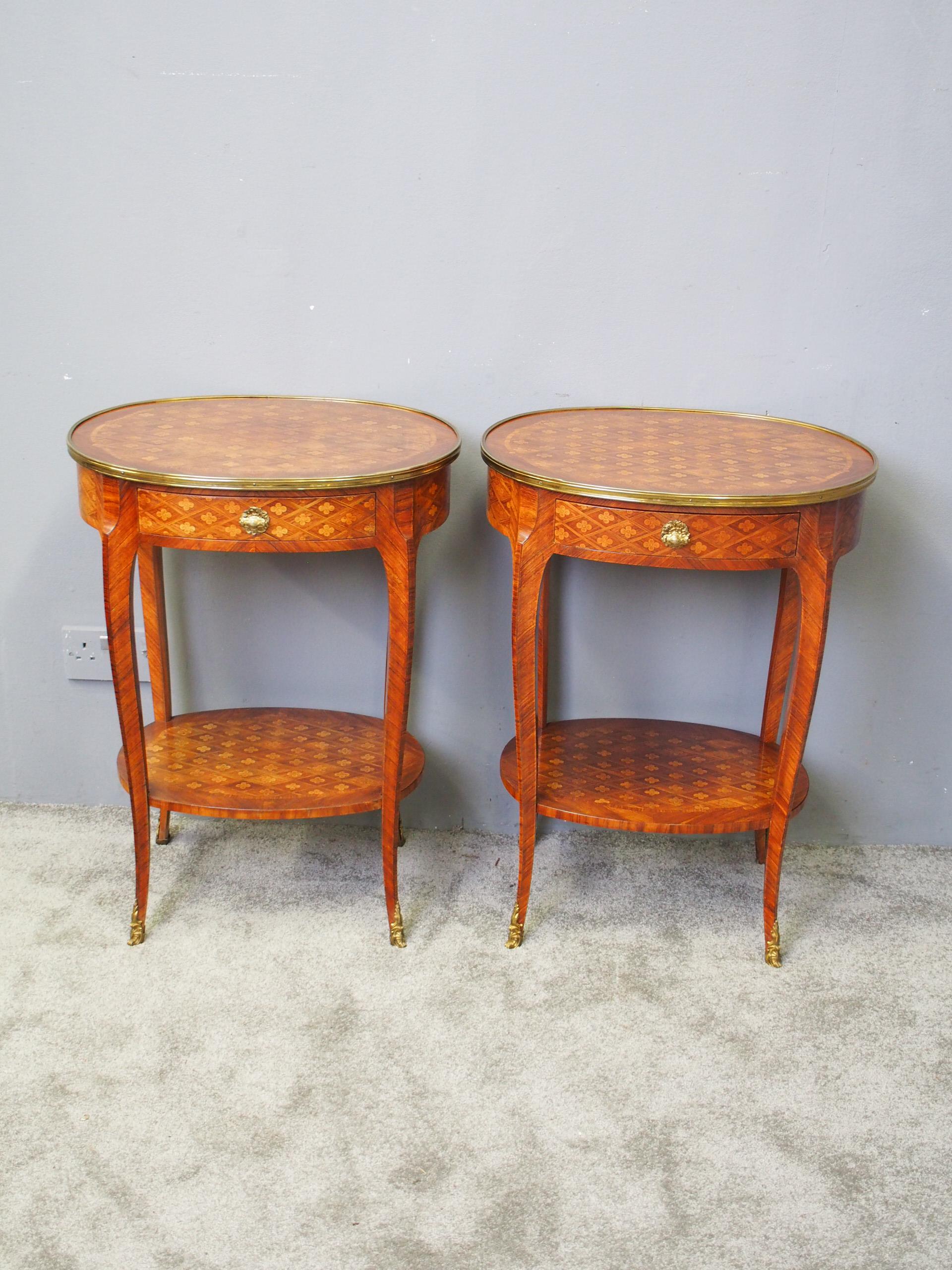 Pair of French Oval Parquetry Kingwood Occasional Tables In Good Condition In Edinburgh, GB