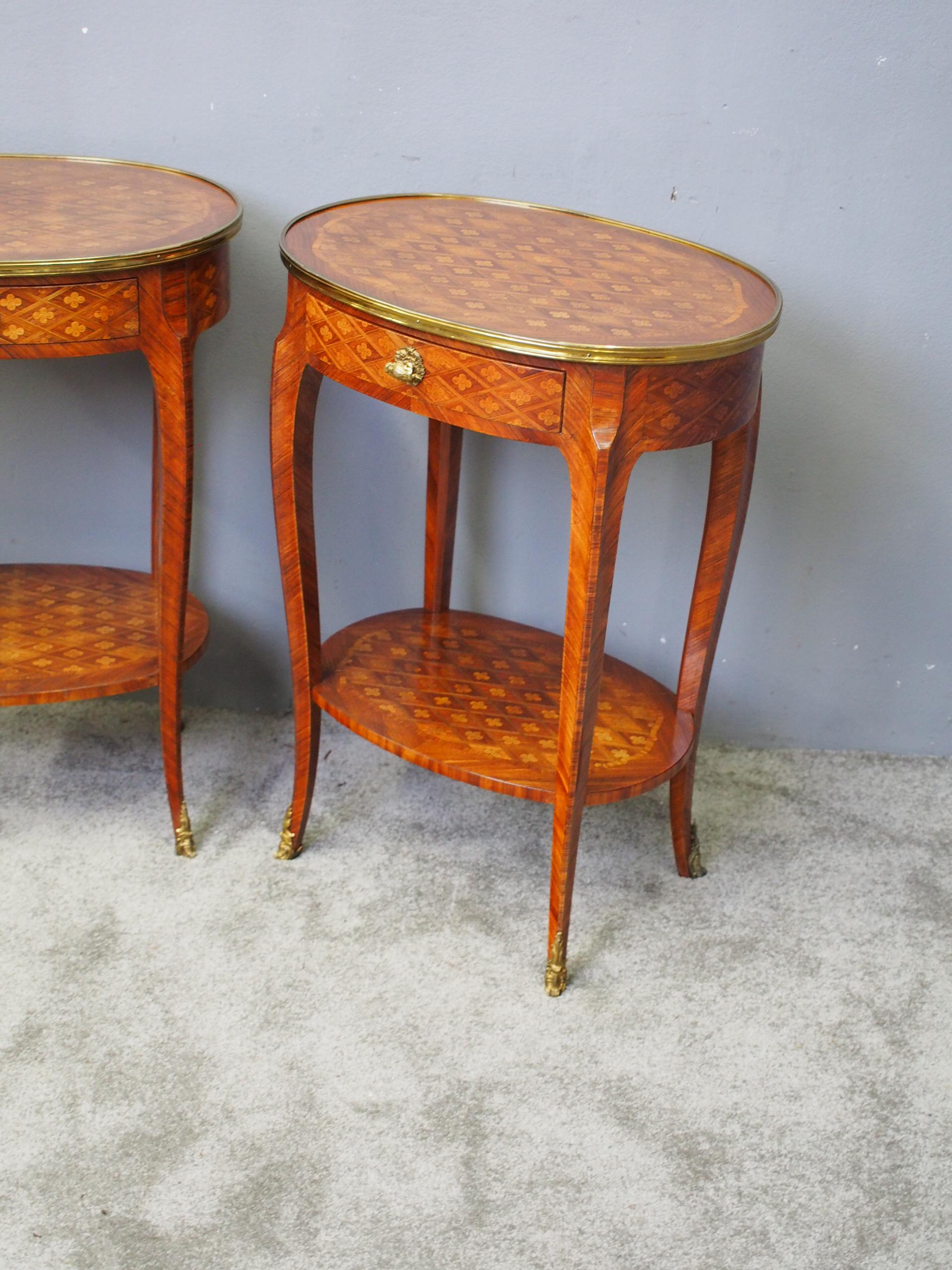 19th Century Pair of French Oval Parquetry Kingwood Occasional Tables