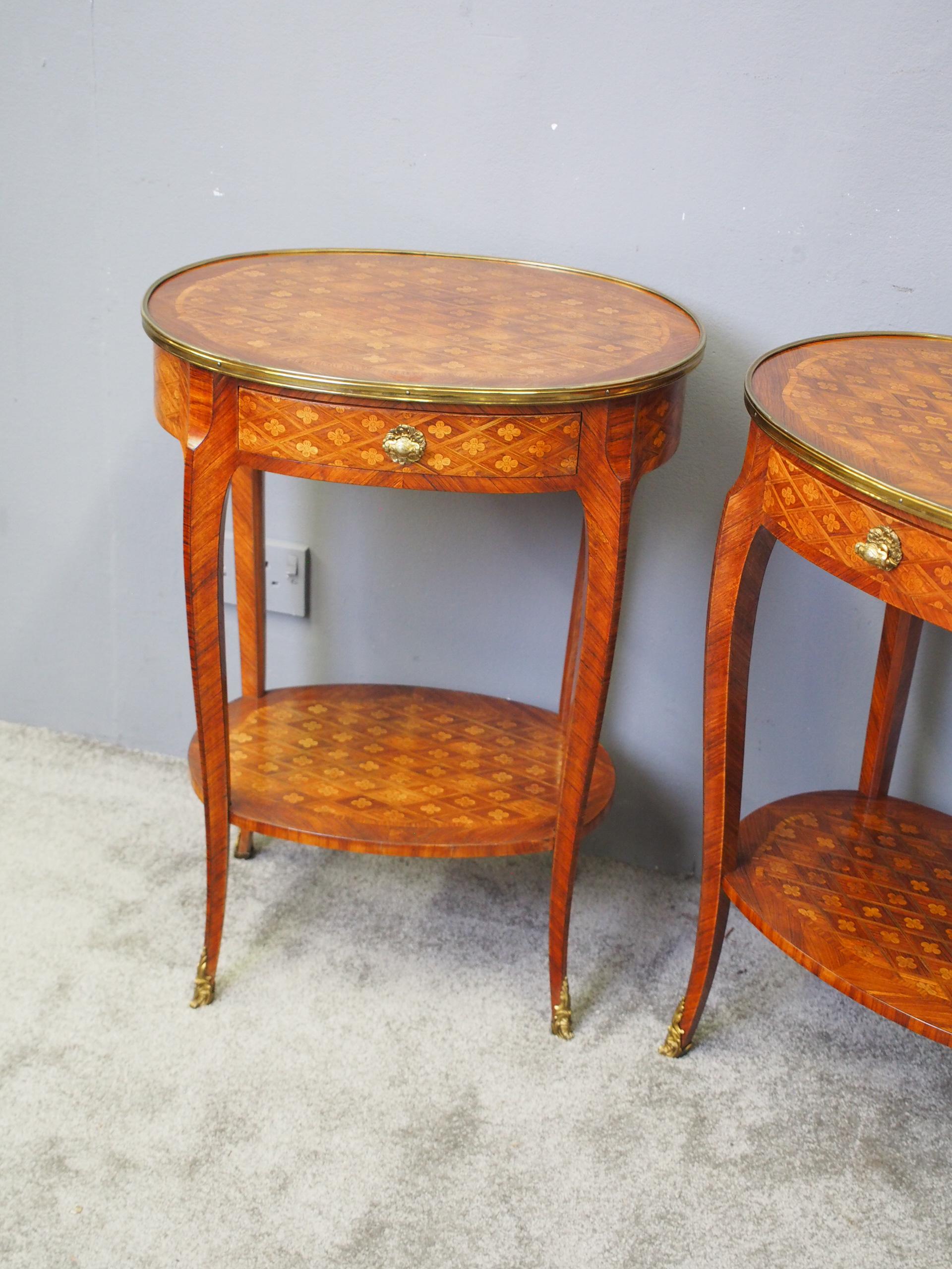 Pair of French Oval Parquetry Kingwood Occasional Tables 1