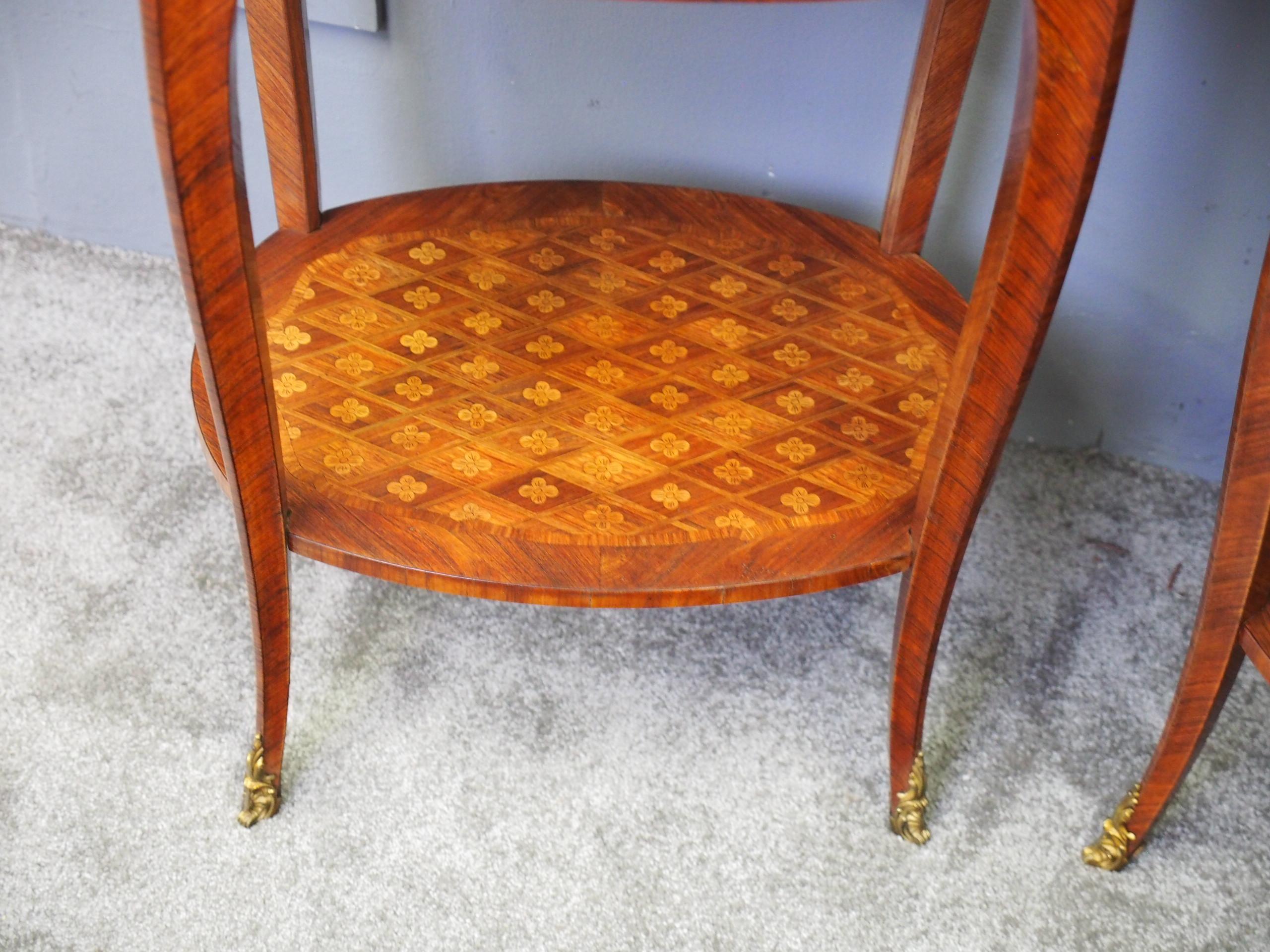 Pair of French Oval Parquetry Kingwood Occasional Tables 2