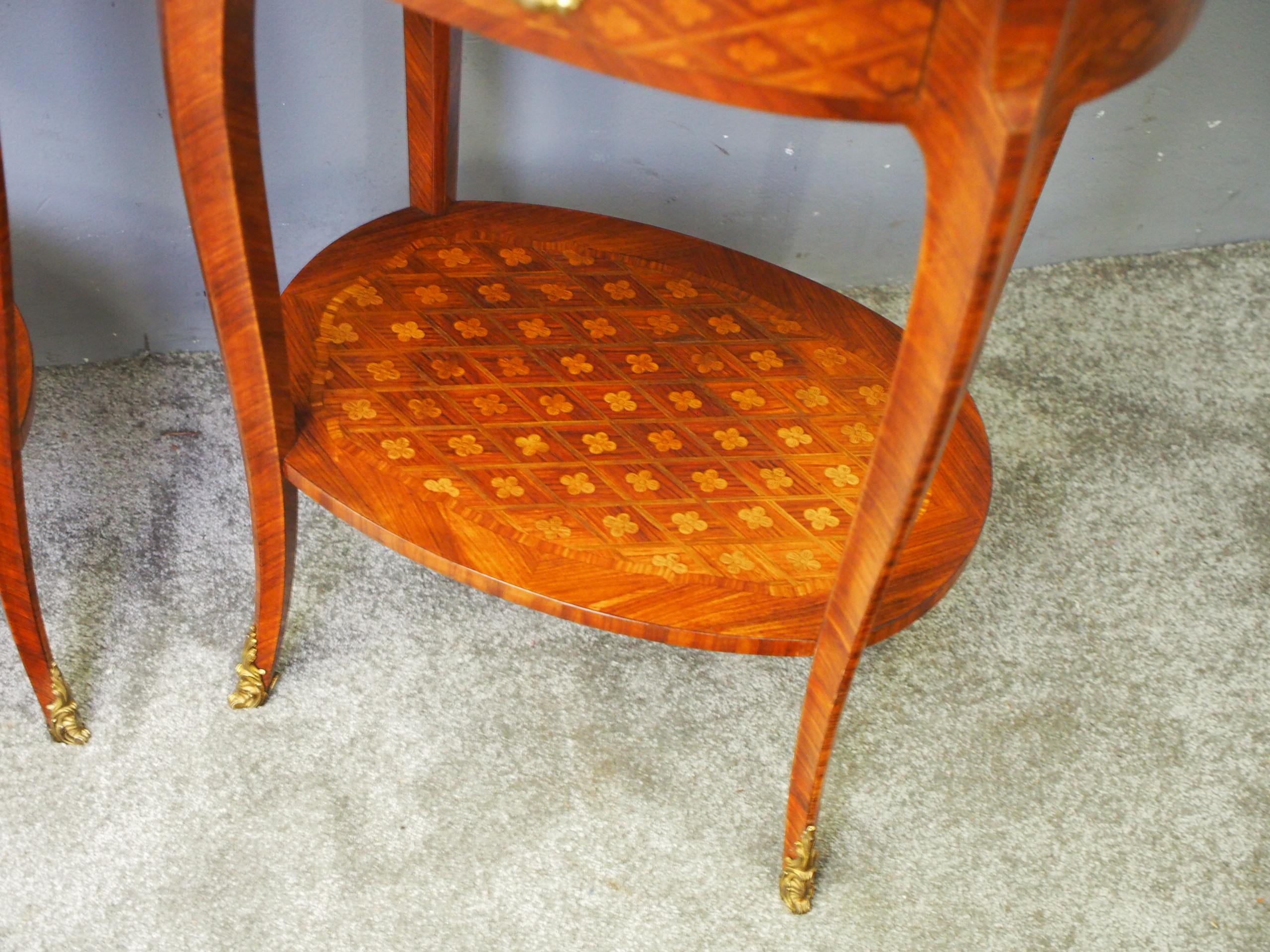 Pair of French Oval Parquetry Kingwood Occasional Tables 3