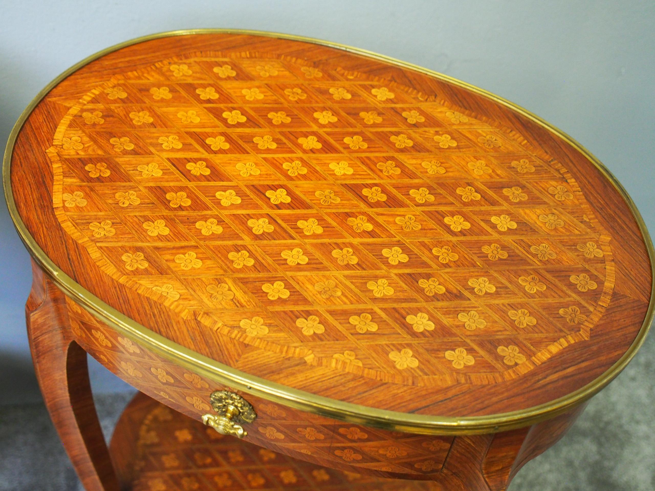 Pair of French Oval Parquetry Kingwood Occasional Tables 4