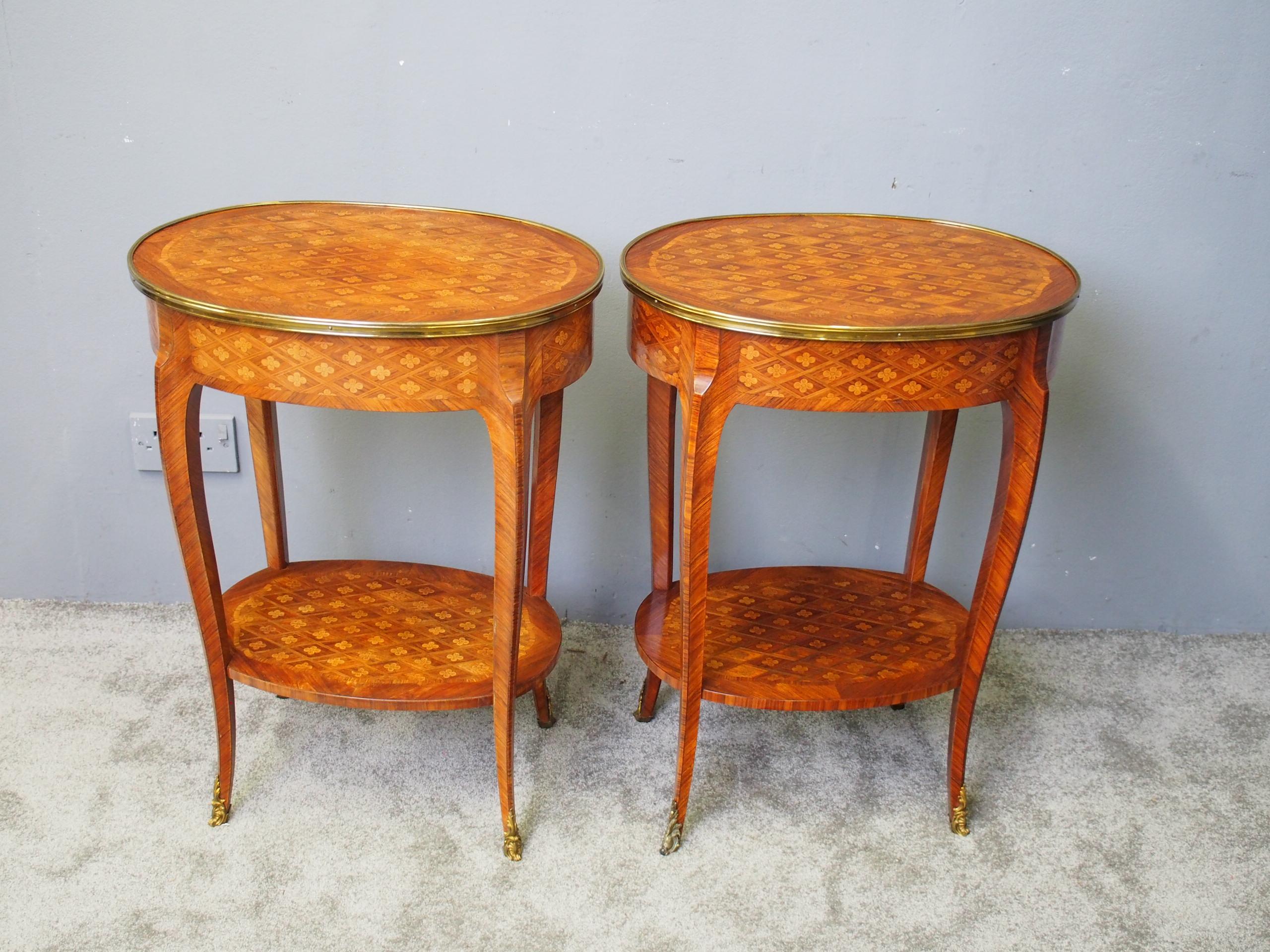 Pair of French Oval Parquetry Kingwood Occasional Tables 5