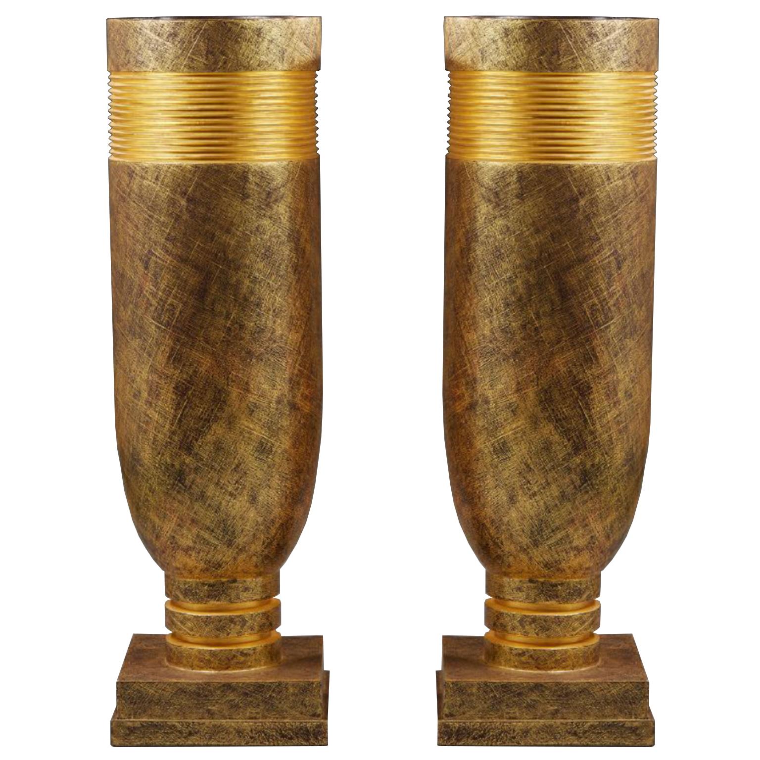 Pair of French Oversized Mid-Century Golden Vases For Sale
