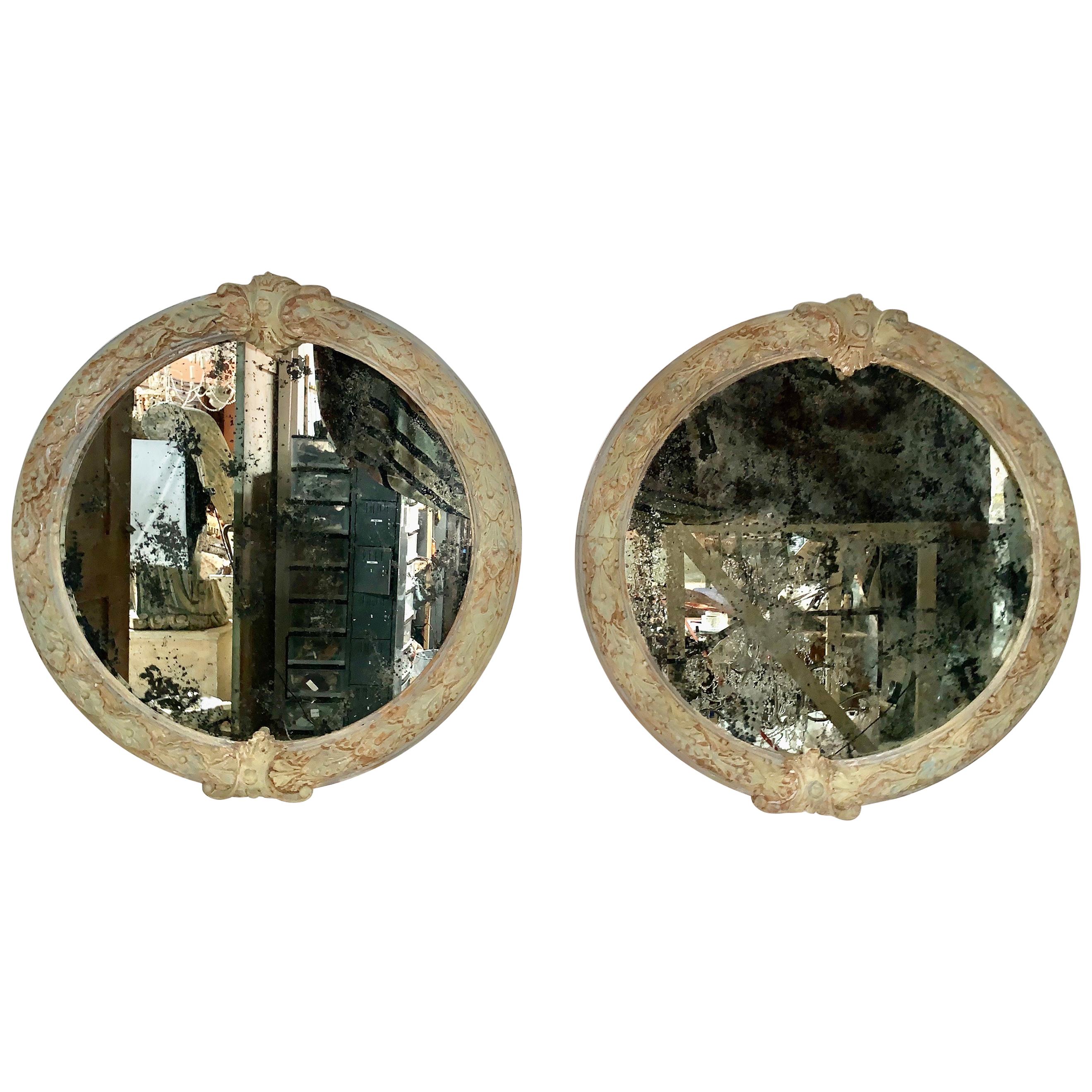 Pair of French Pained Louis XV Round Shaped Mirrors