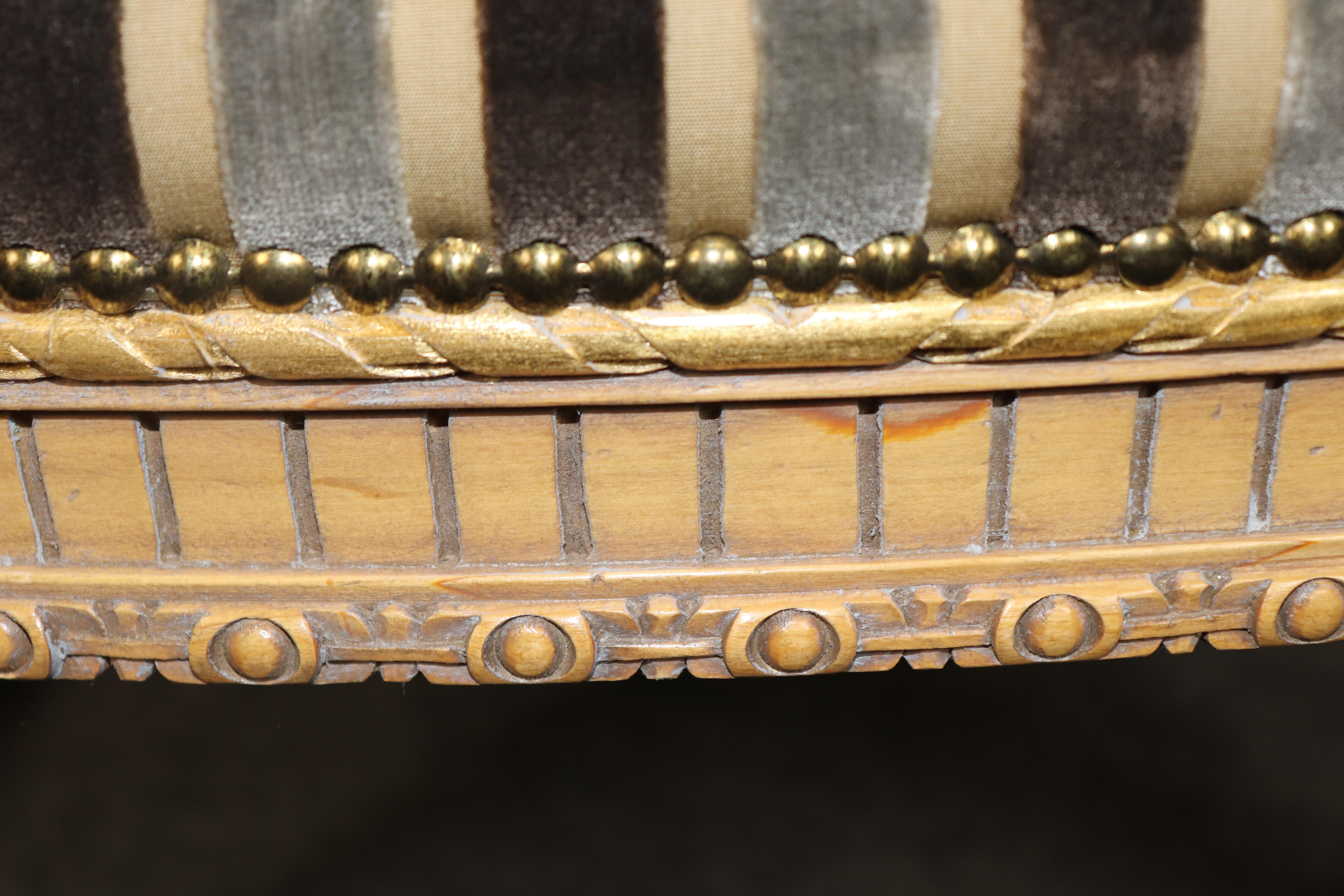 Pair of French Paint Decorated Carved Gilded French Louis XVI Armchairs For Sale 6