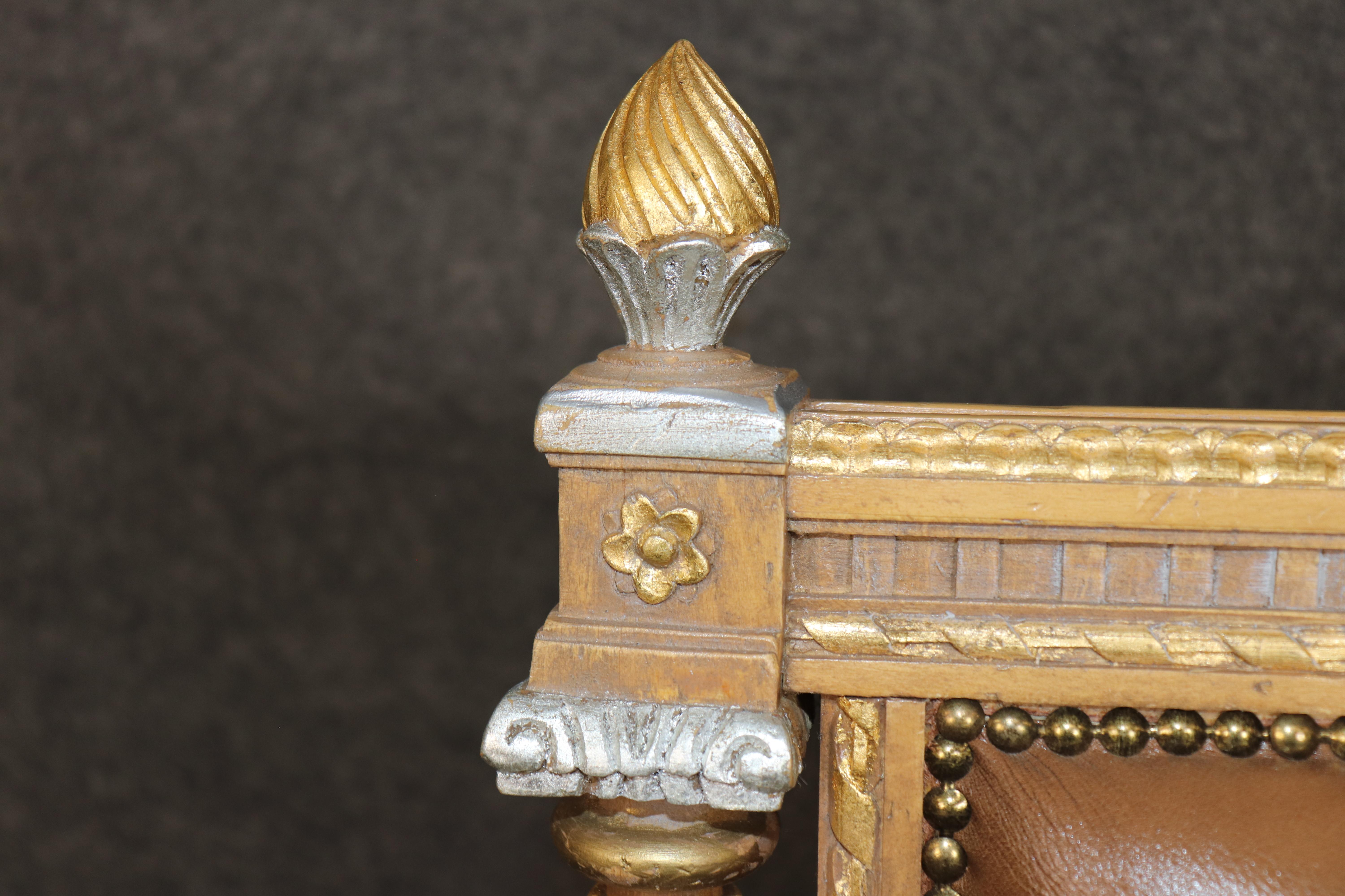 Pair of French Paint Decorated Carved Gilded French Louis XVI Armchairs For Sale 8