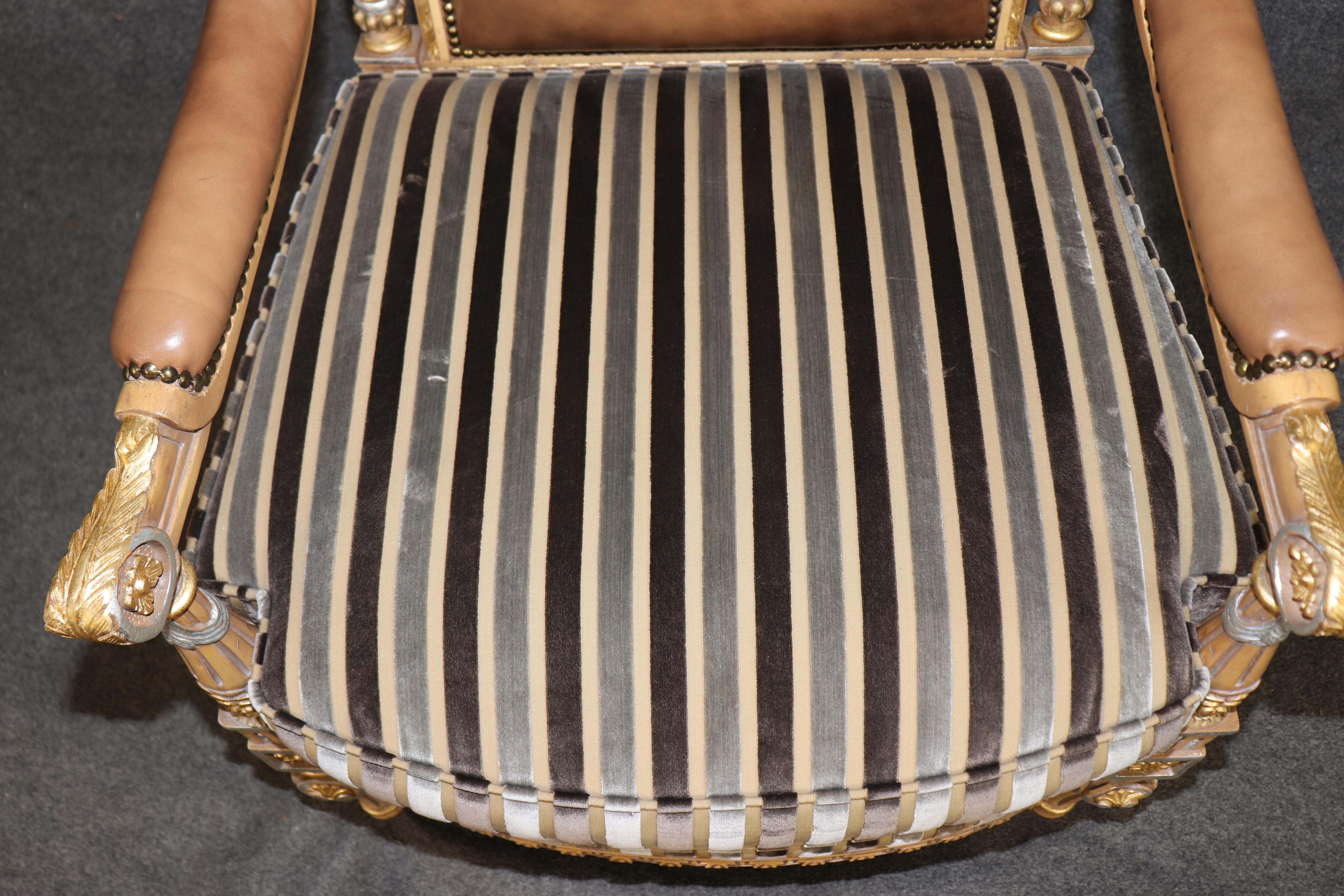 Pair of French Paint Decorated Carved Gilded French Louis XVI Armchairs For Sale 11